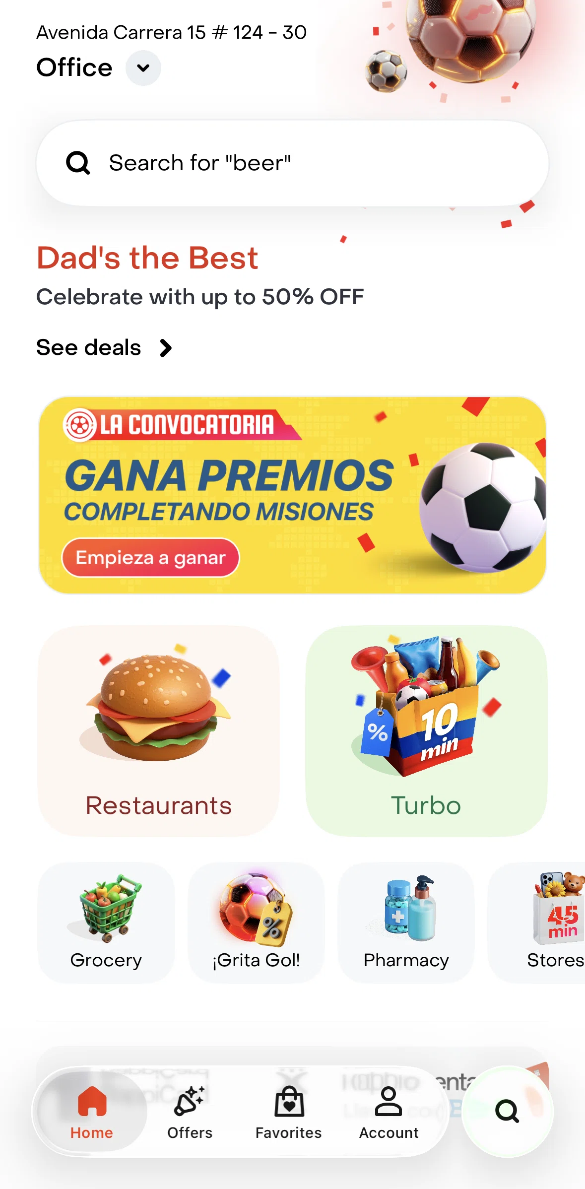 Rappi Screen screen in the Restaurants flow