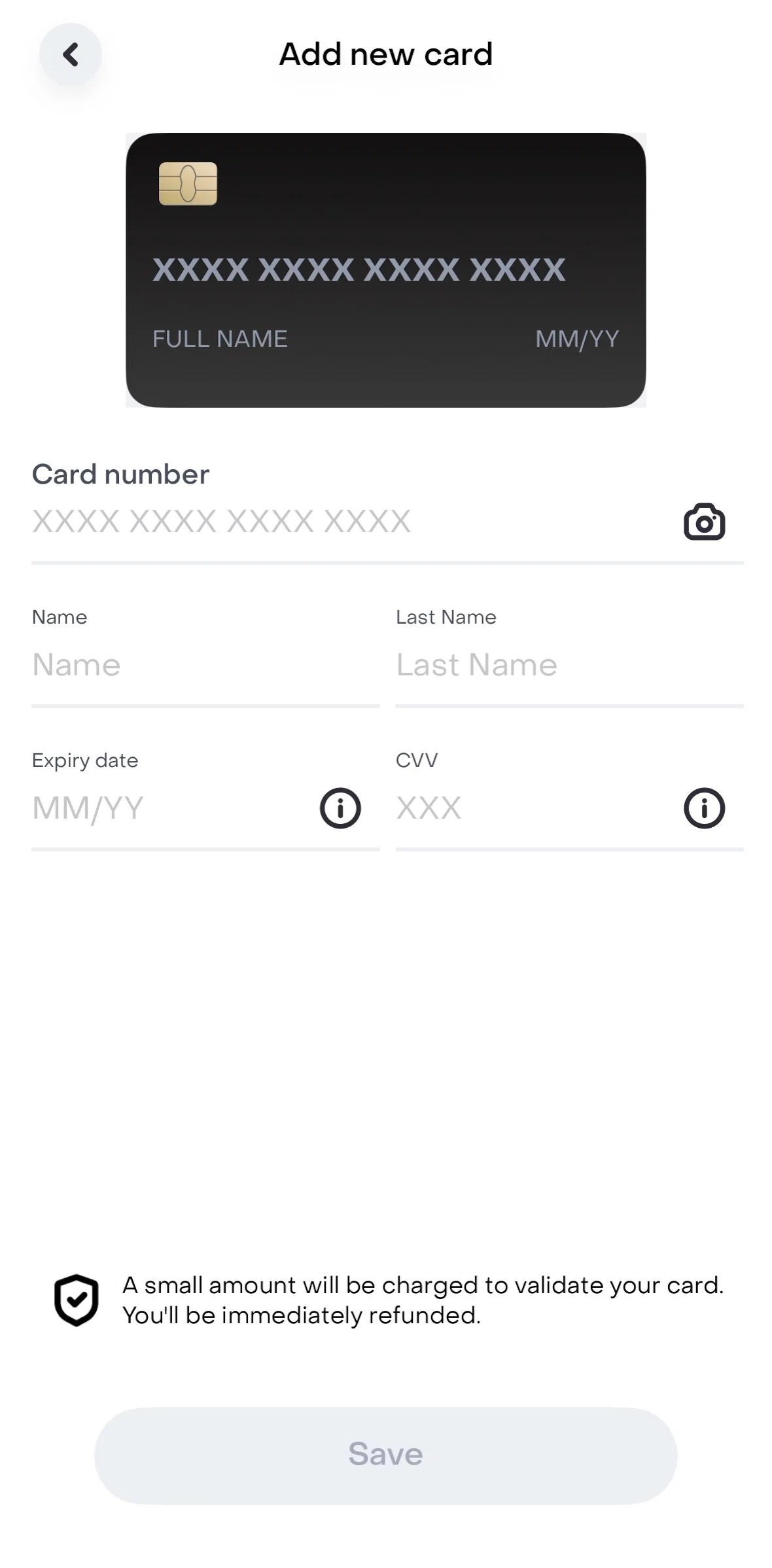 Rappi Screen screen in the Scan a card flow