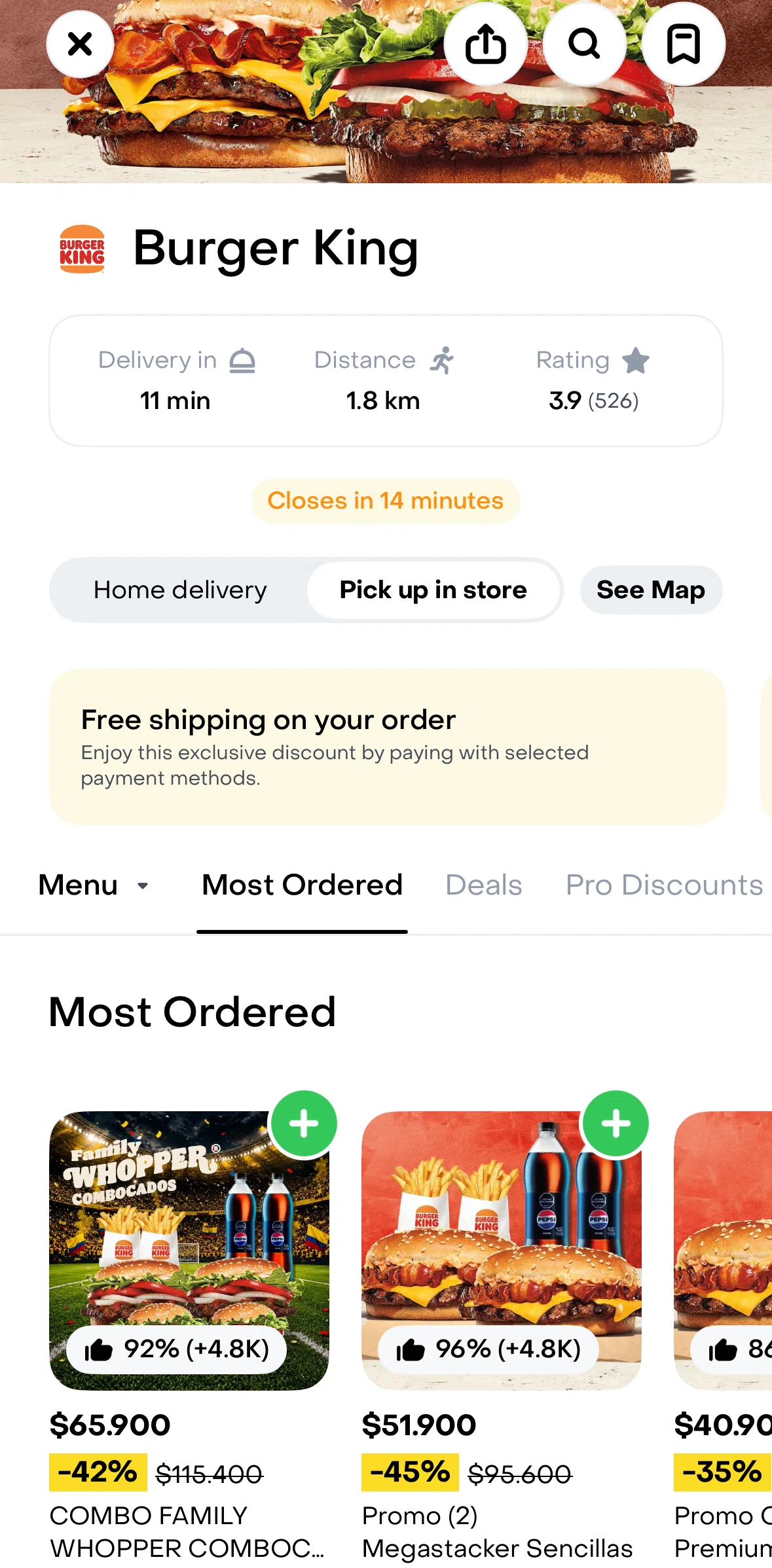 Rappi Screen screen in the Searching menus flow