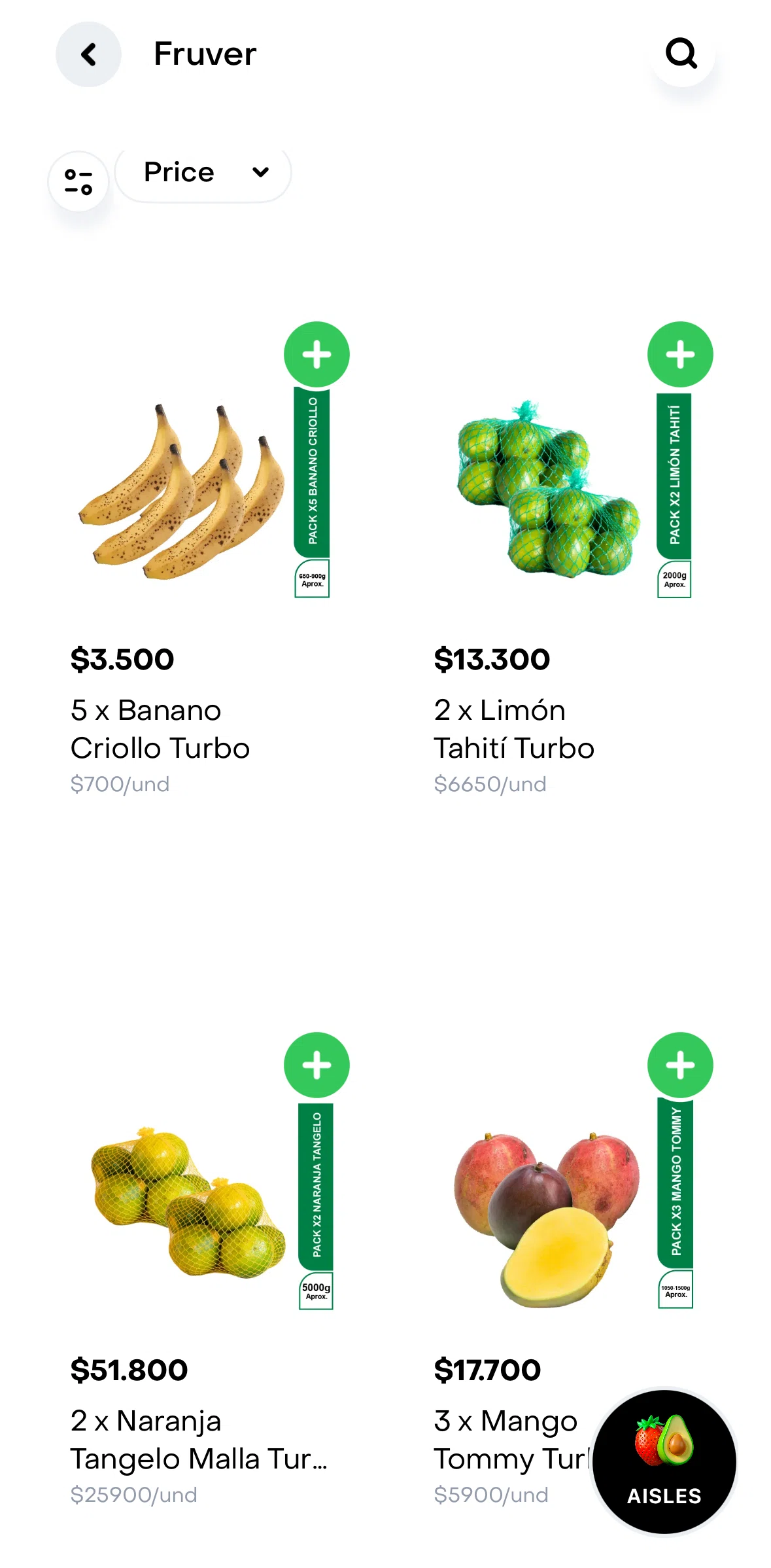 Rappi Screen screen in the Sorting products flow
