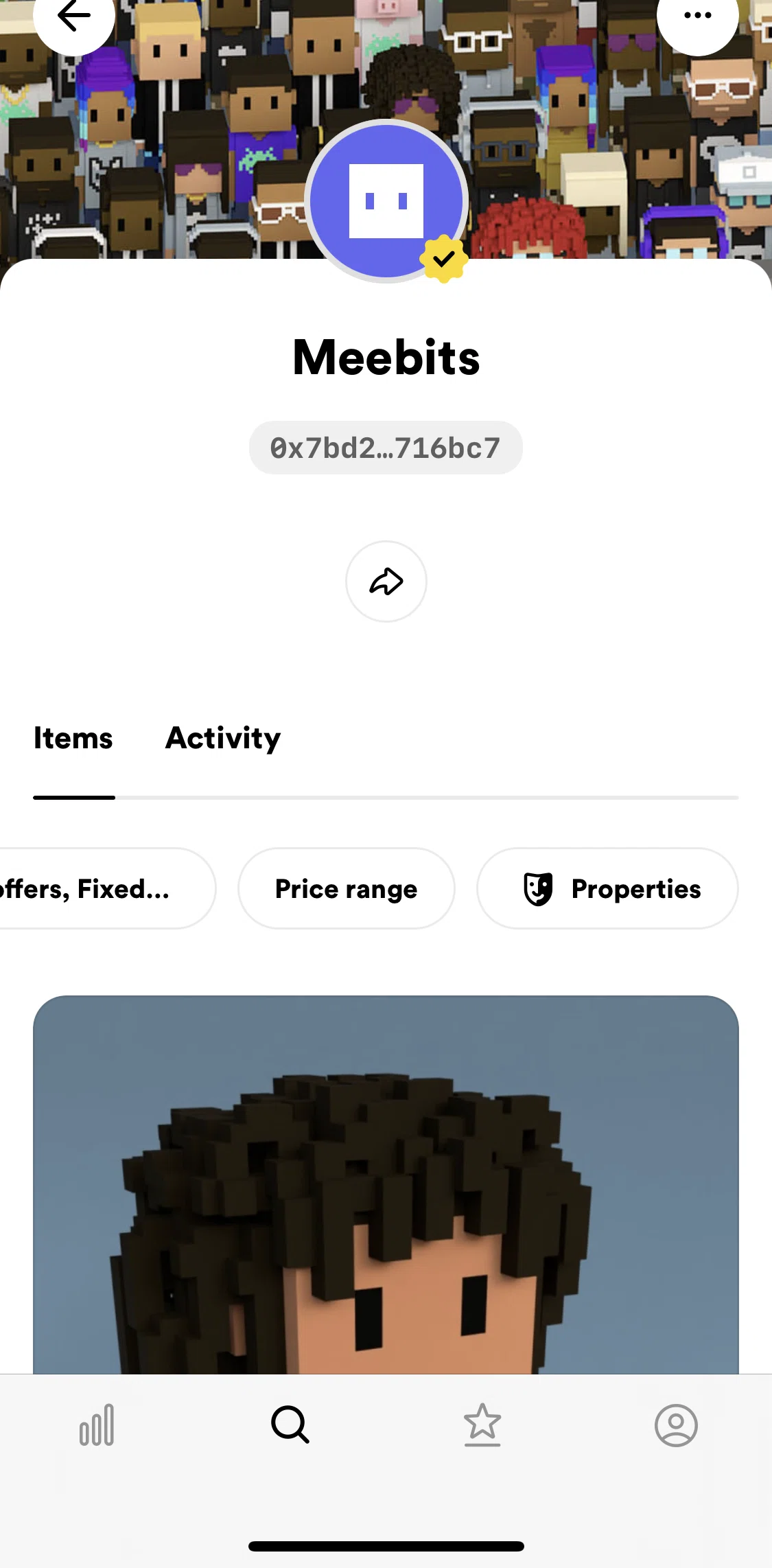 Rarible Screen screen in the Filtering items by properties flow