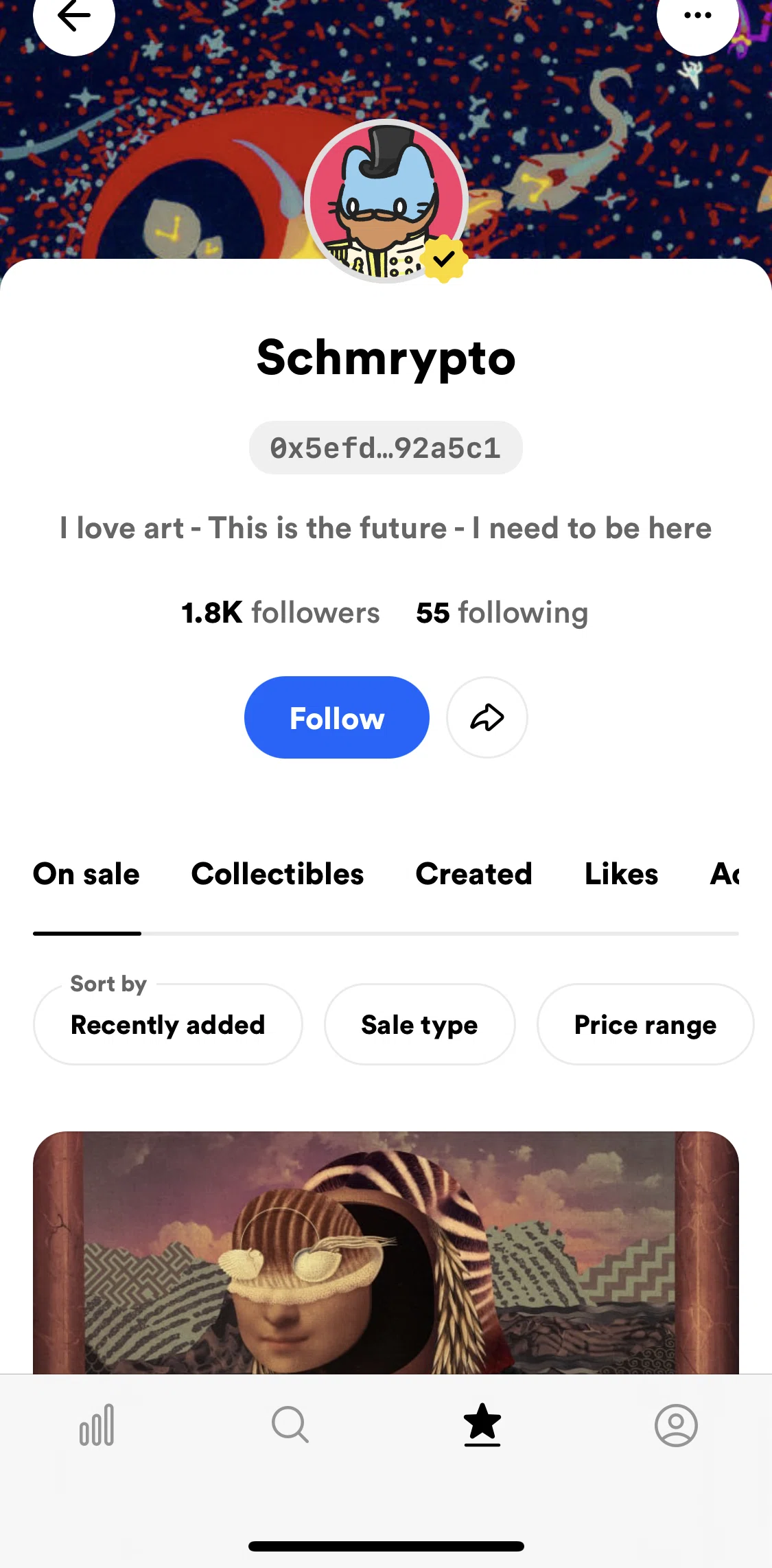 Rarible Screen screen in the Following a user flow