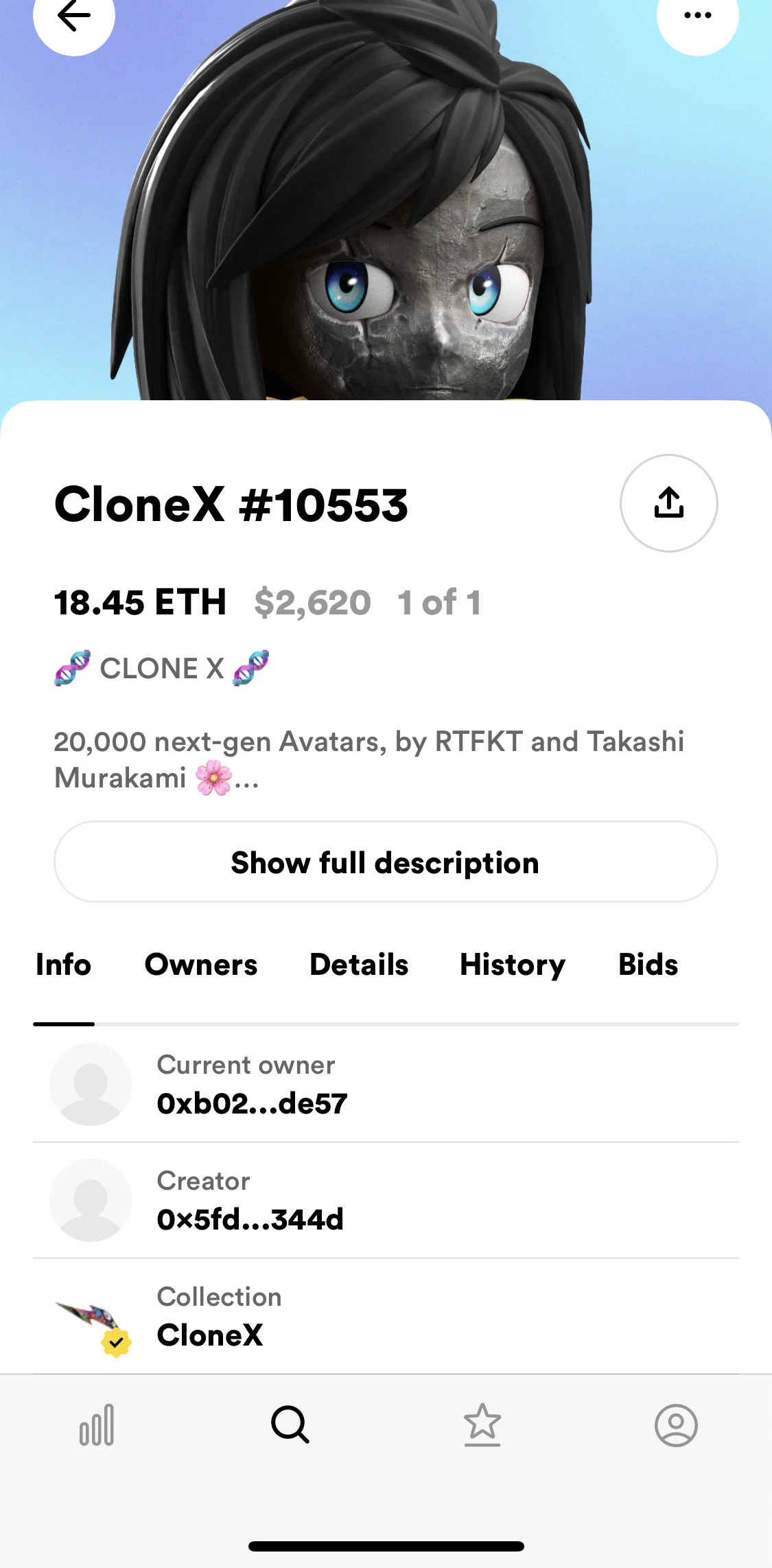 Rarible Screen screen in the Item description flow