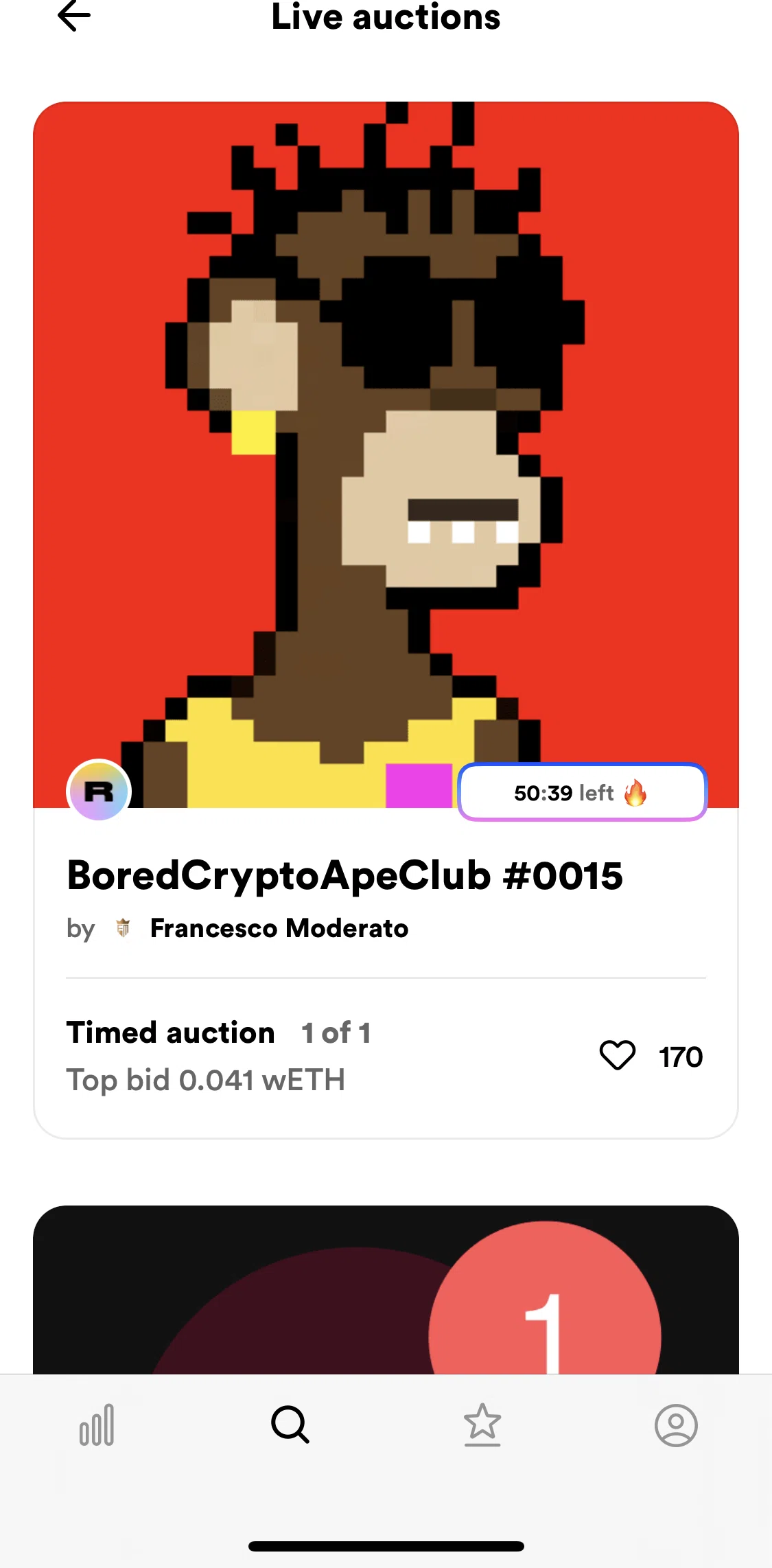 Rarible Screen screen in the Item detail (timed auction) flow