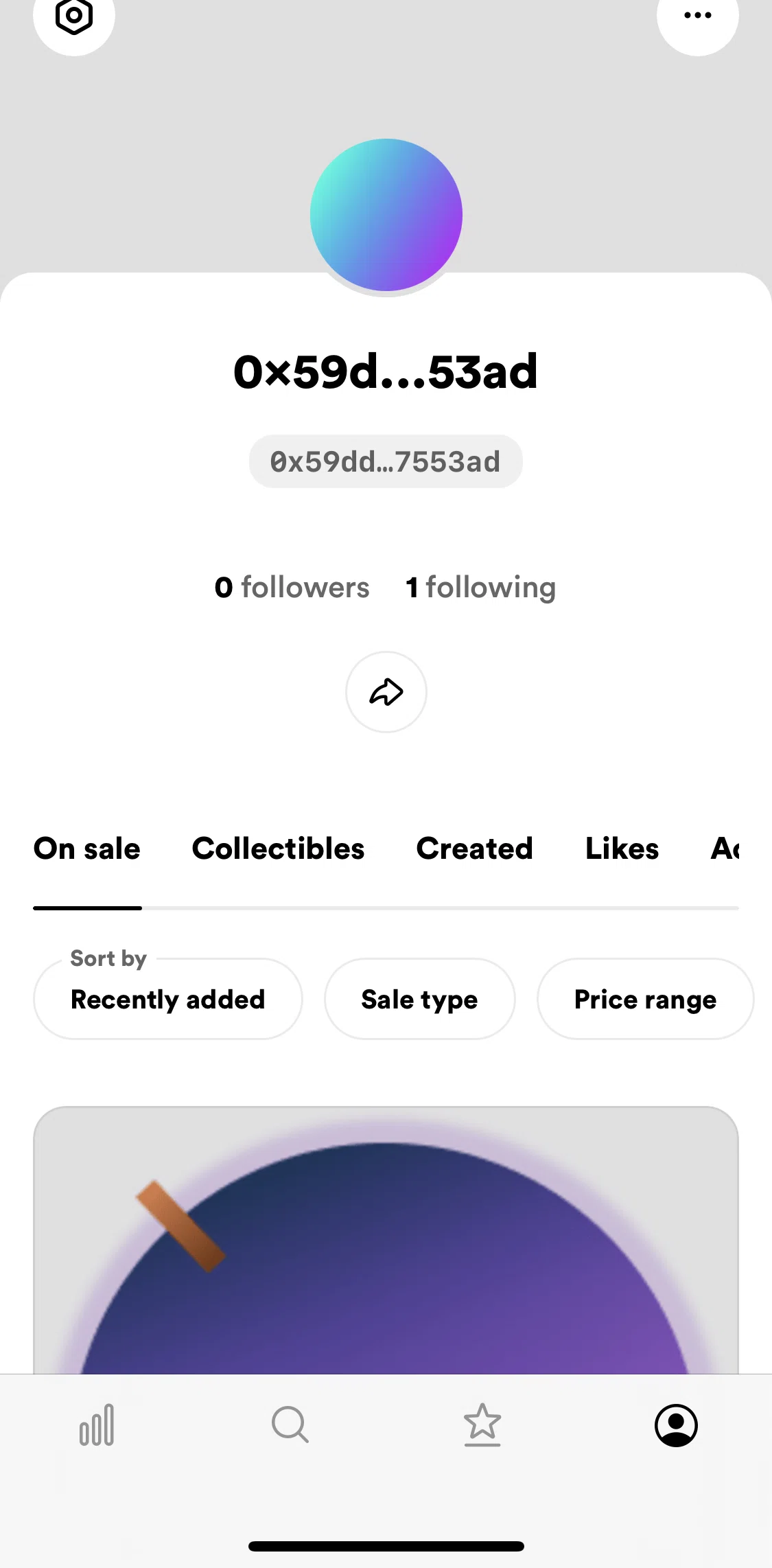 Rarible Screen screen in the Profile flow