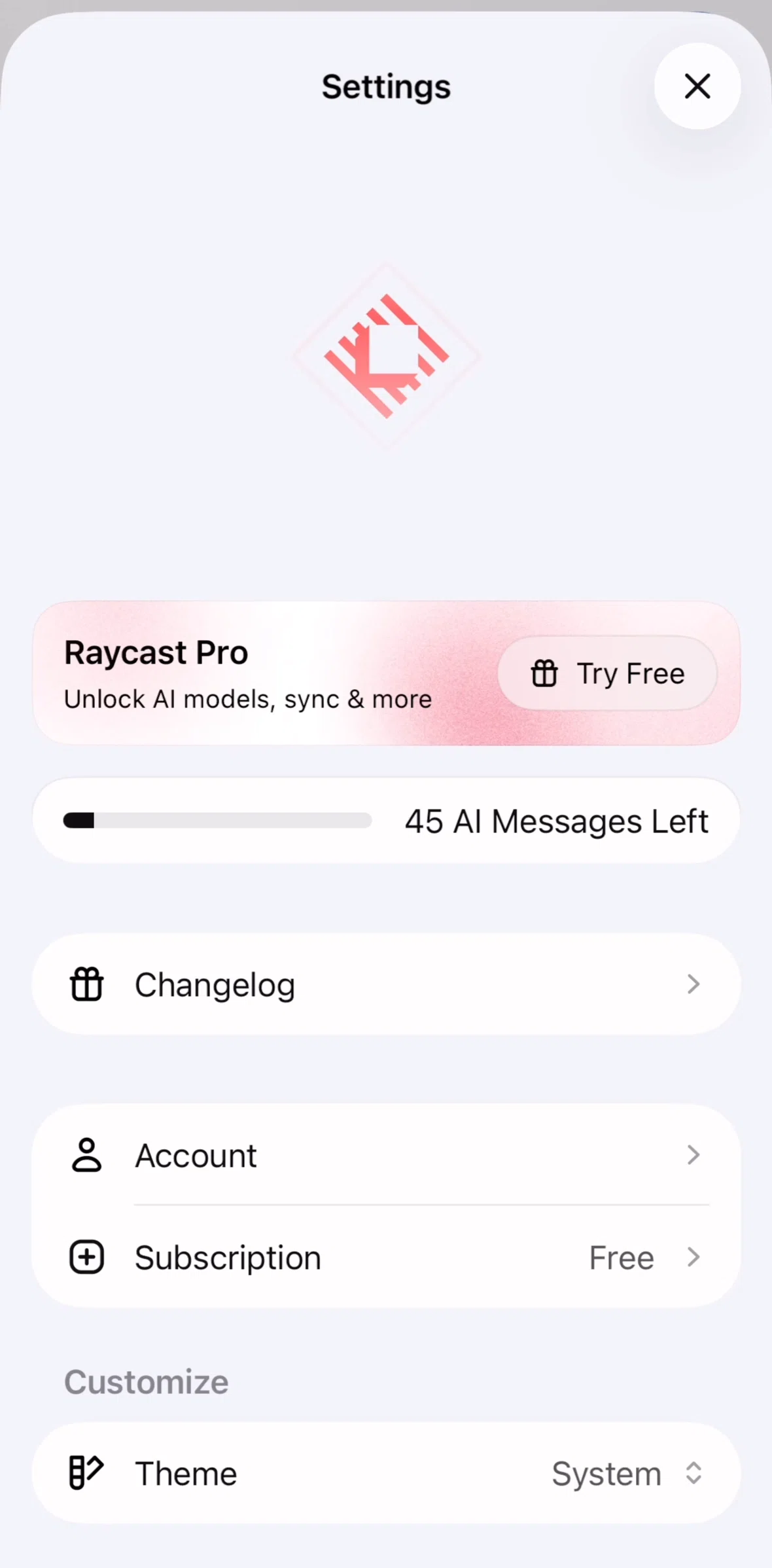 Raycast Screen screen in the Account flow