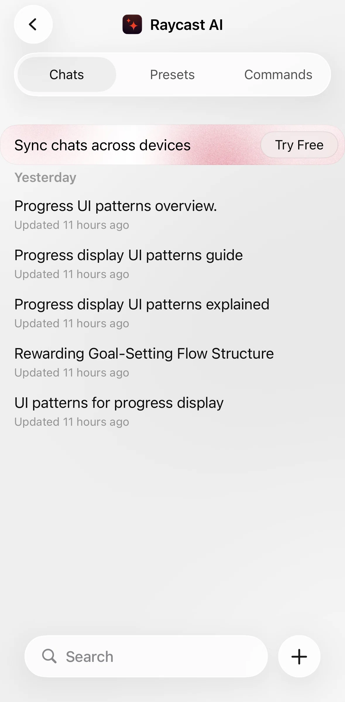 Raycast Screen screen in the Adding a chat flow