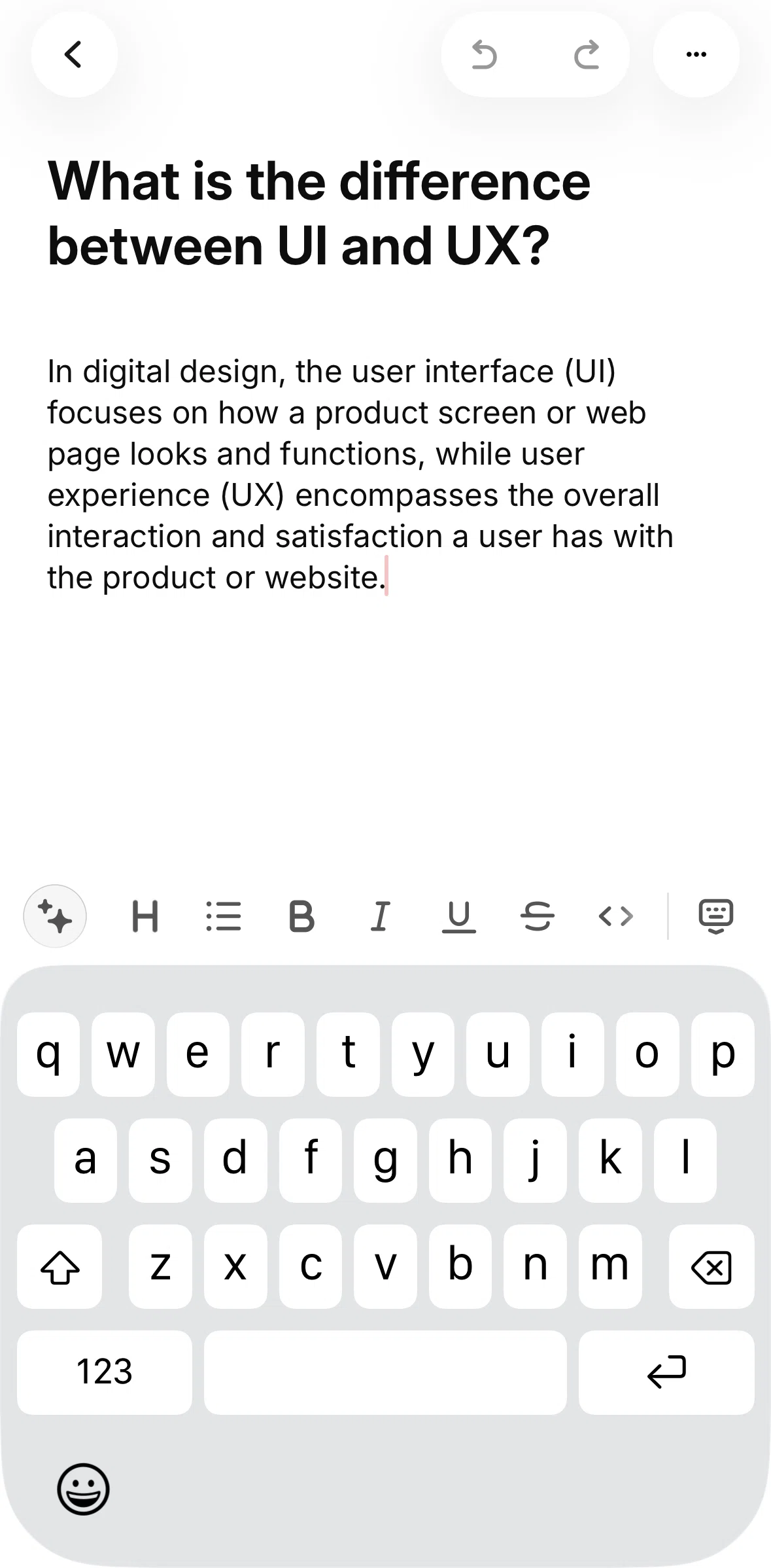 Raycast Screen screen in the Editing a note (bullet point) flow