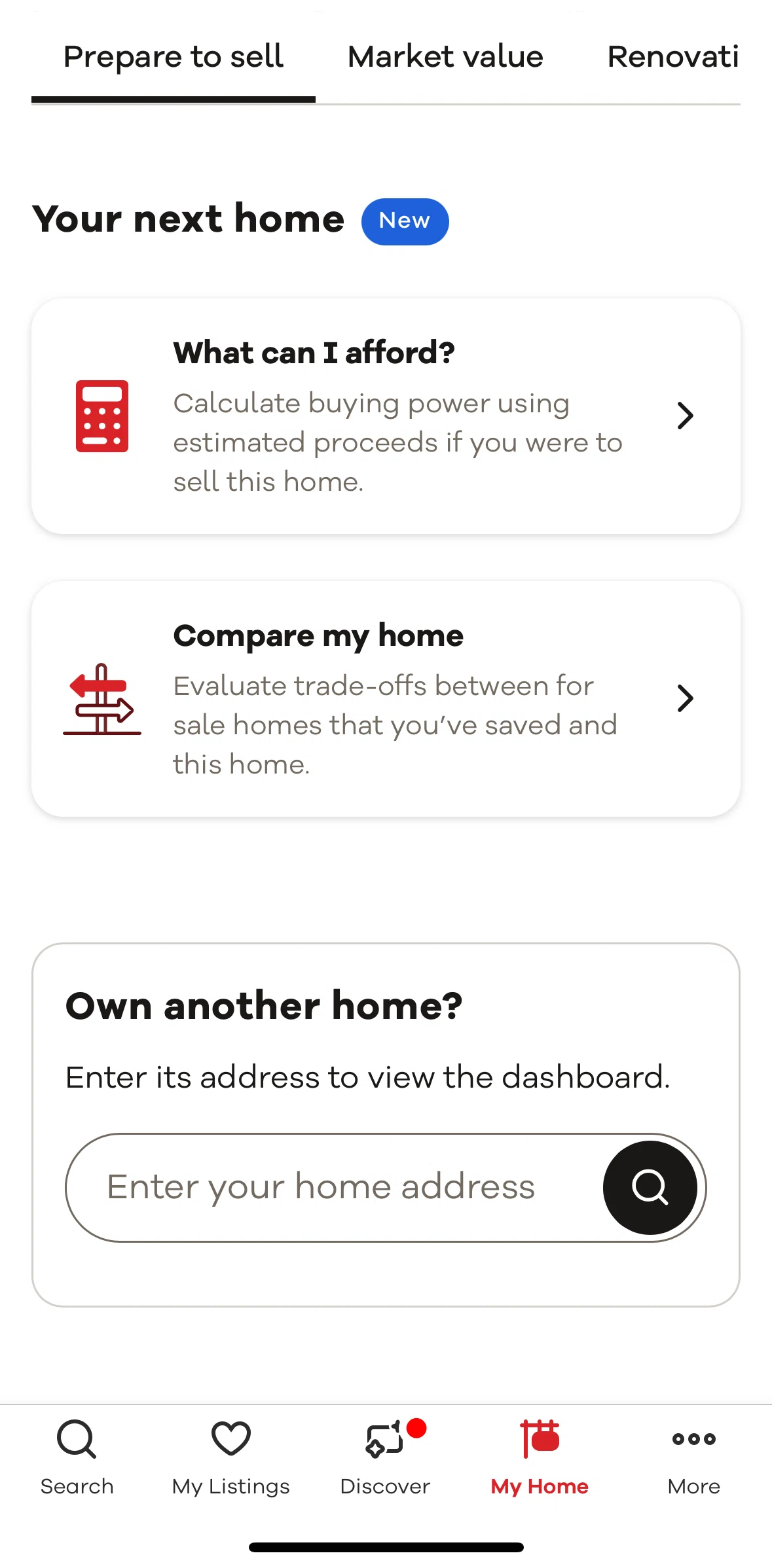 Realtor.com Screen screen in the Calculating buying power flow