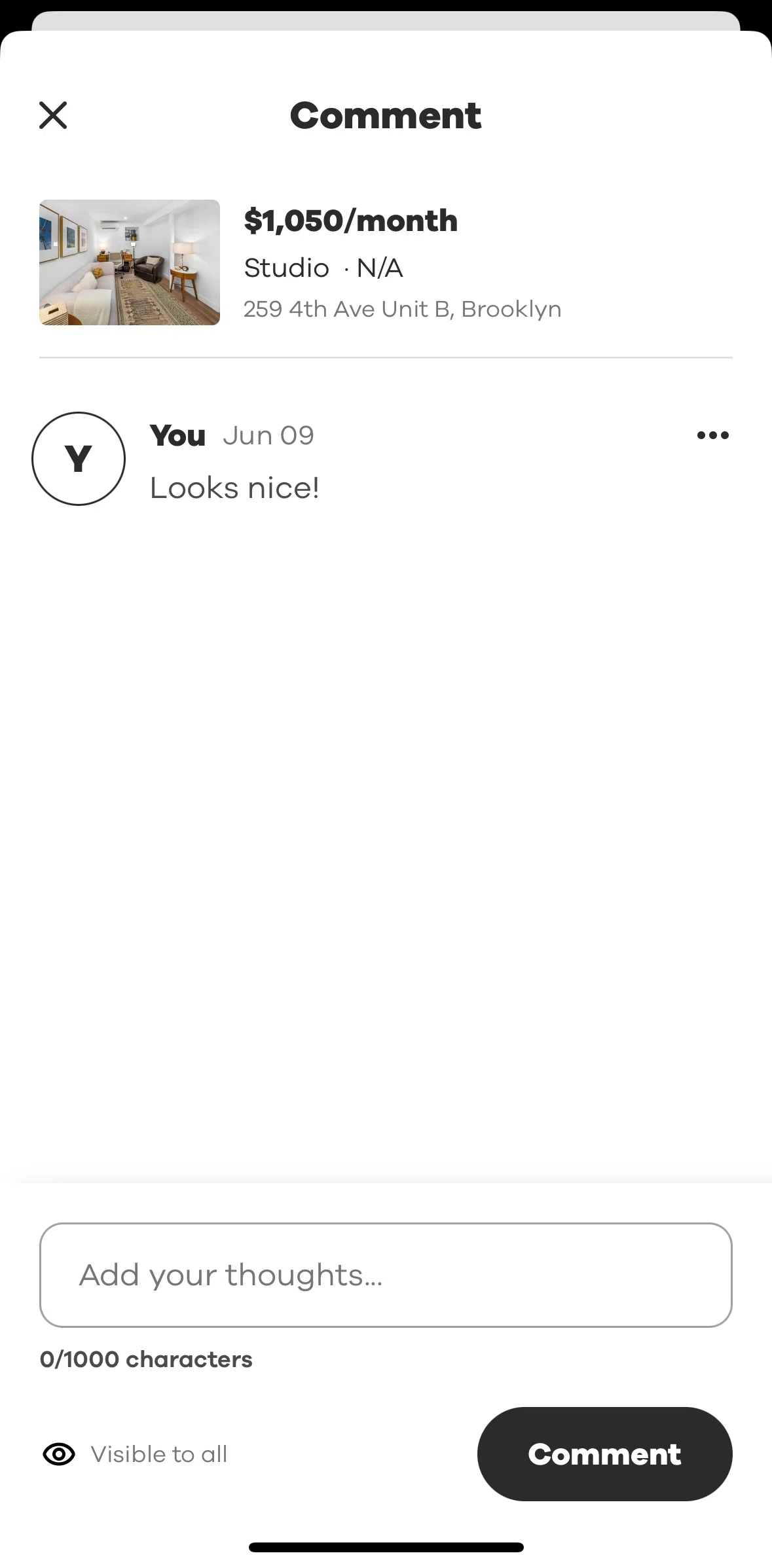 Realtor.com Screen screen in the Deleting a comment flow