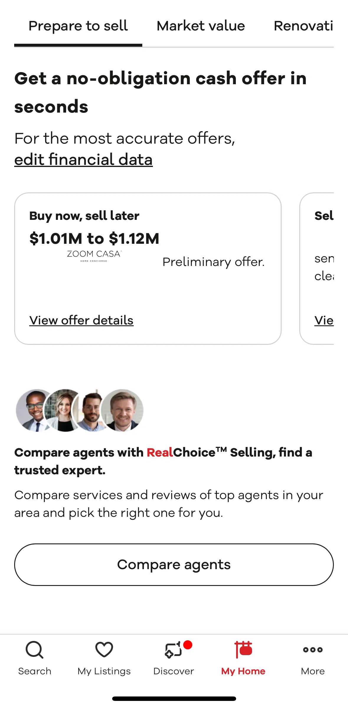 Realtor.com Screen screen in the Editing financial data flow