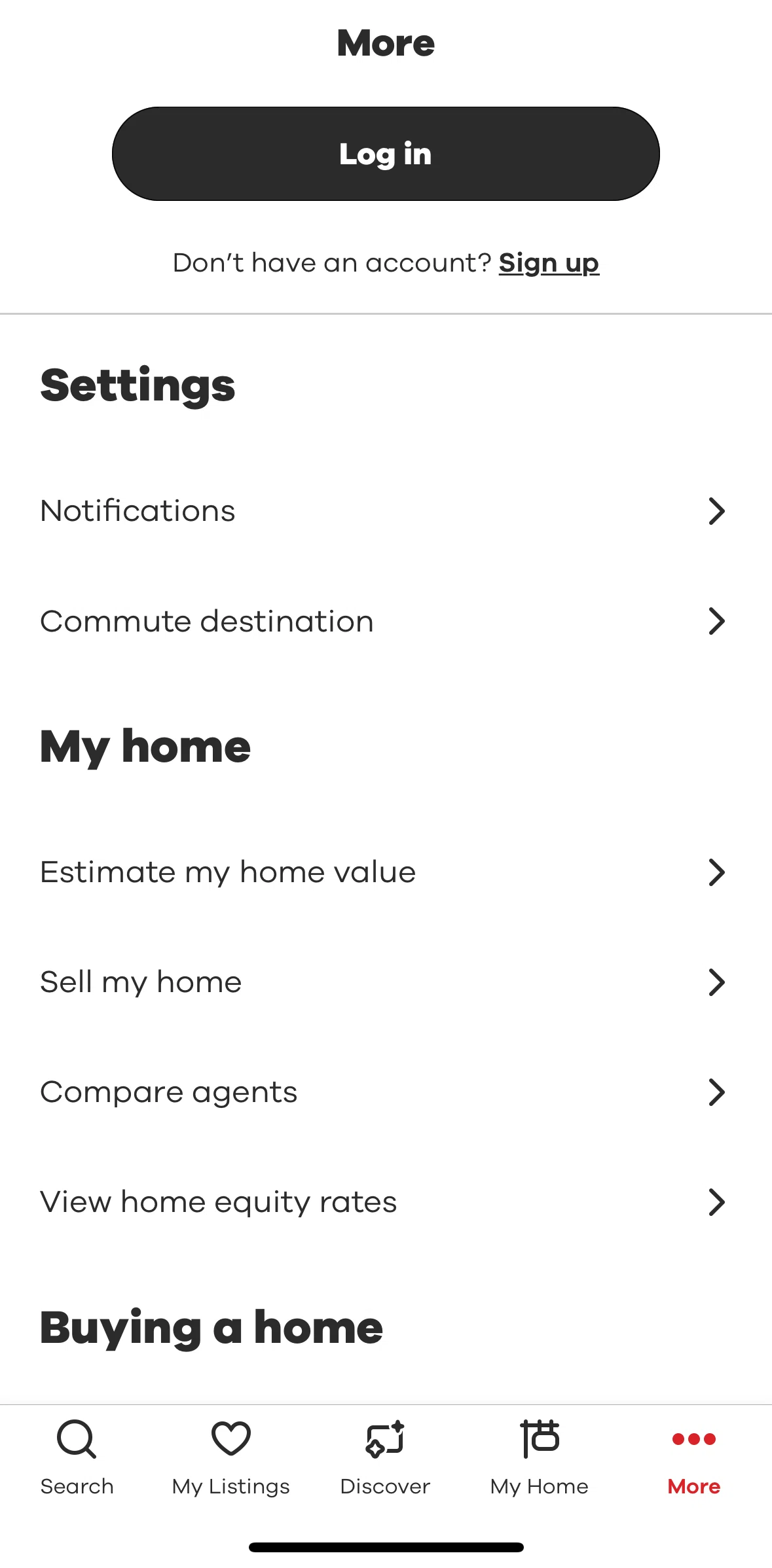 Realtor.com Screen screen in the Logging in flow