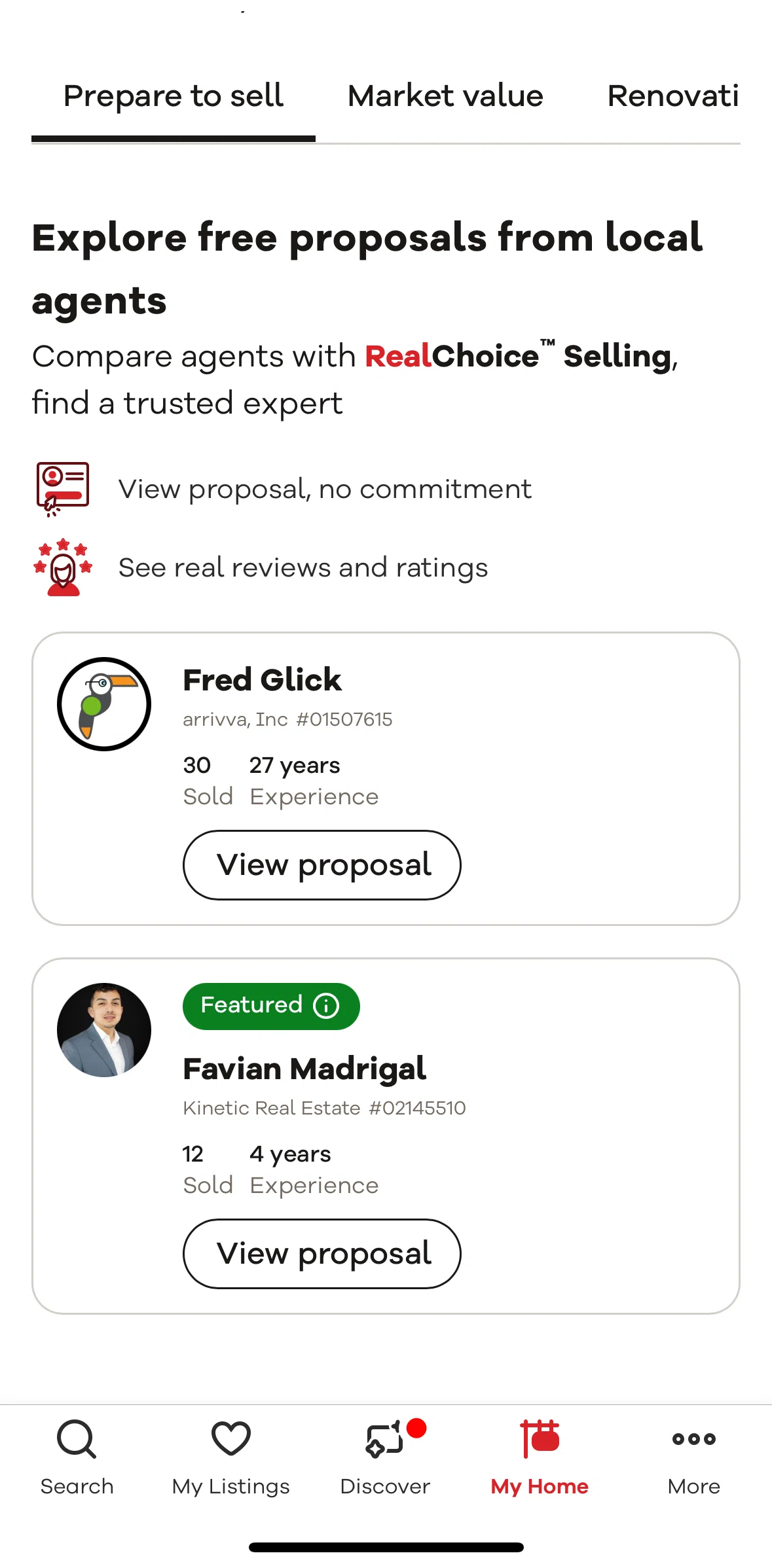 Realtor.com Screen screen in the Prepare to sell flow