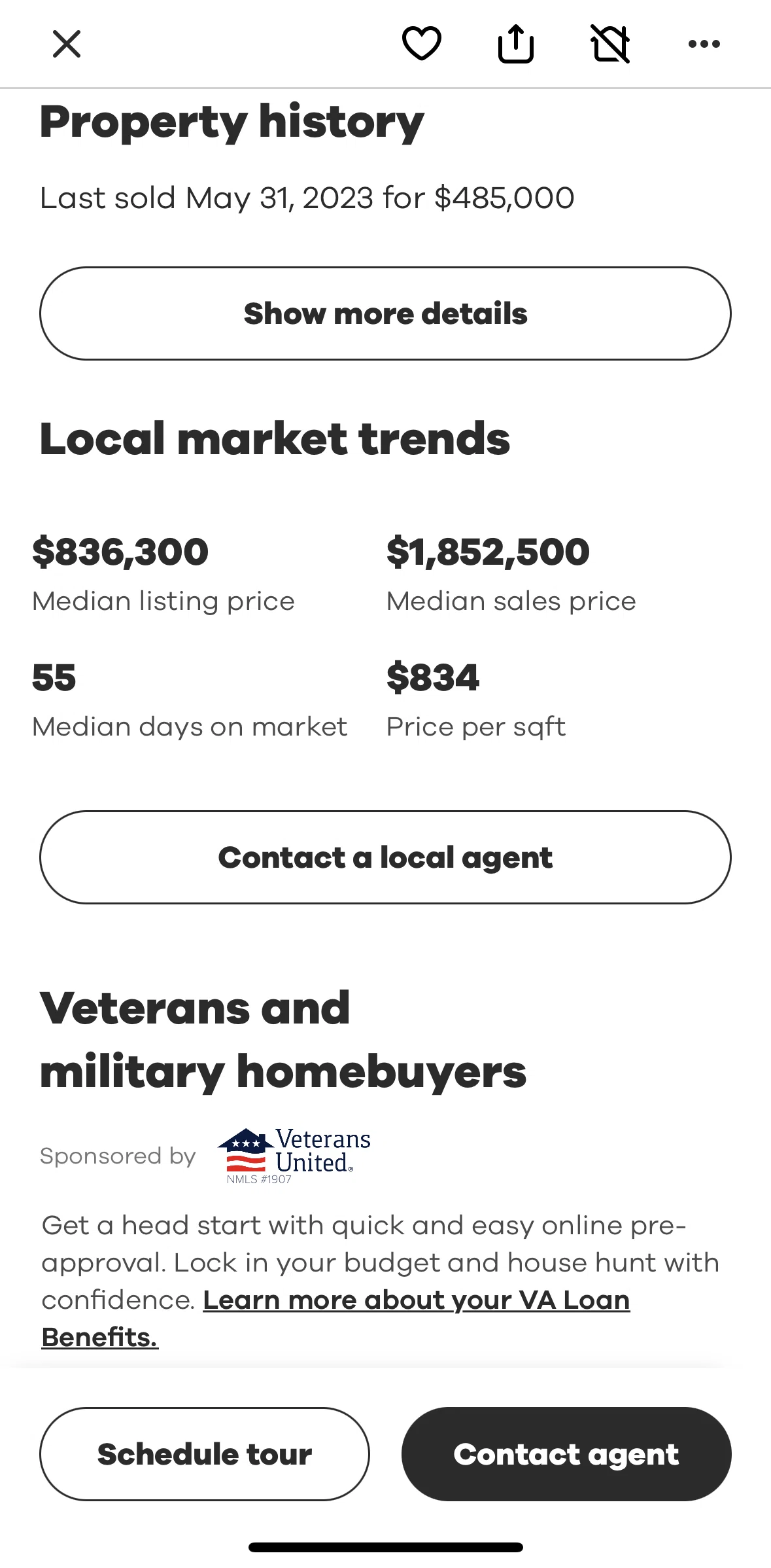 Realtor.com Screen screen in the Property history flow