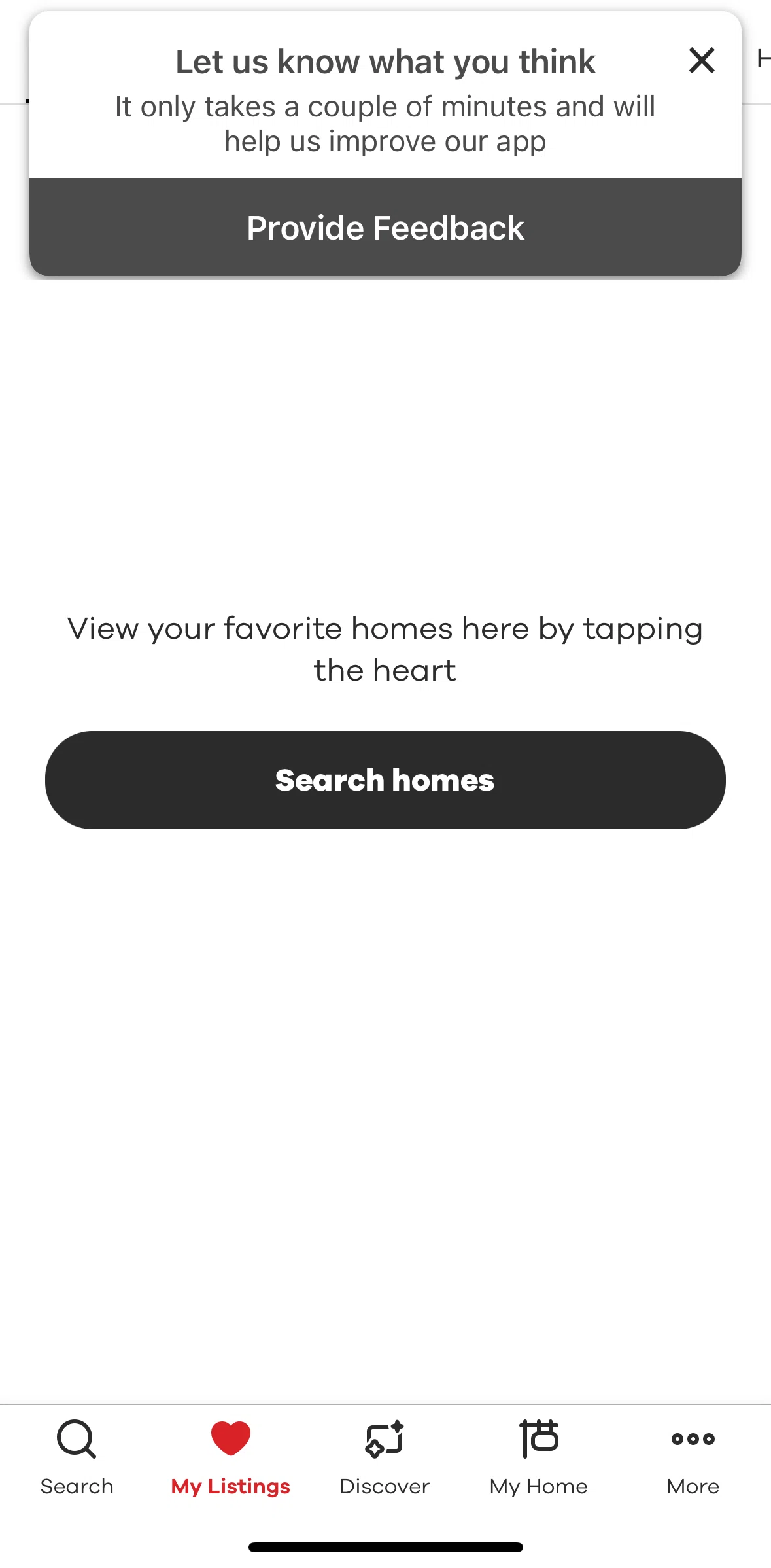 Realtor.com Screen screen in the Providing a feedback flow