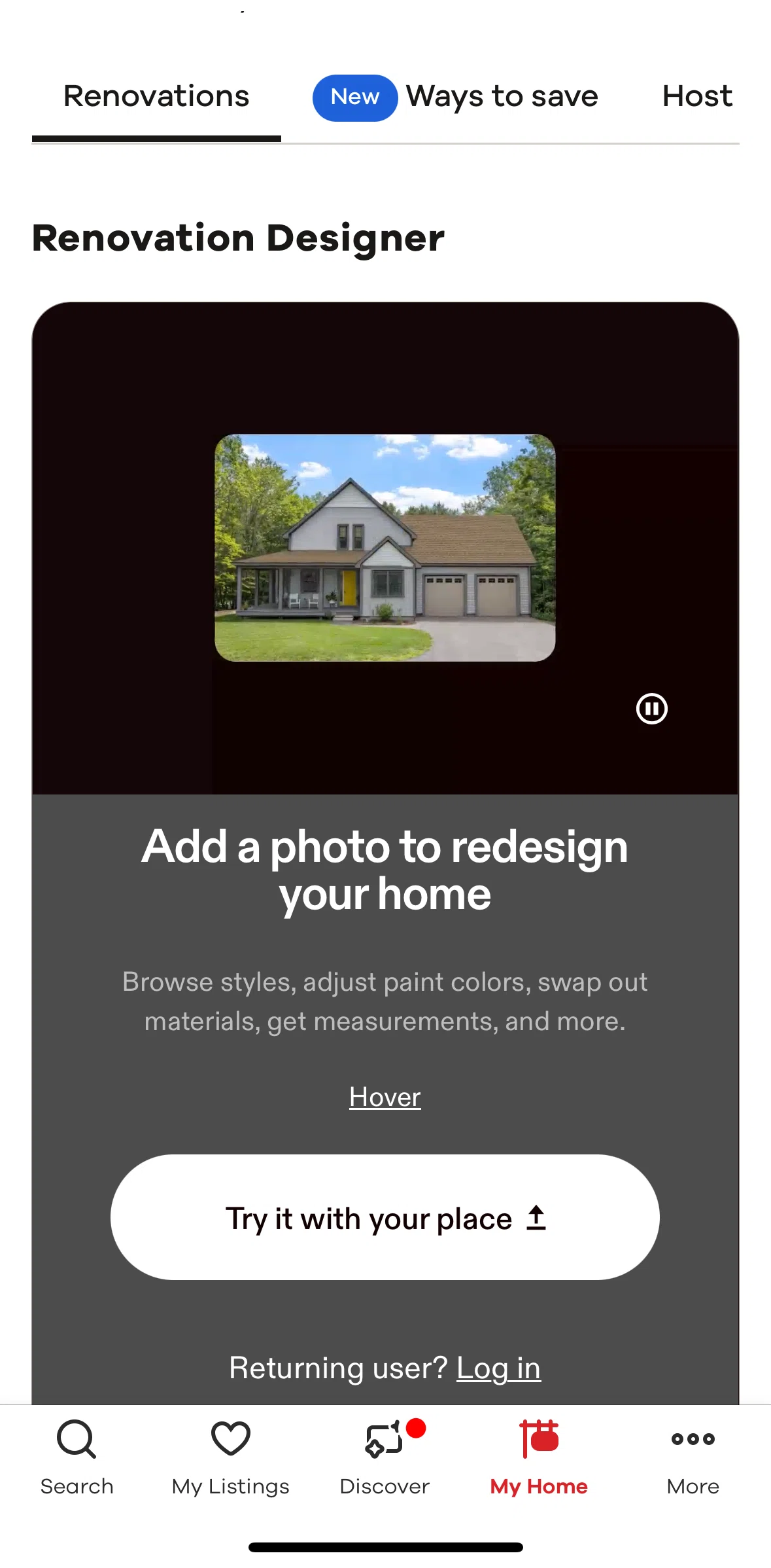 Realtor.com Screen screen in the Renovations flow