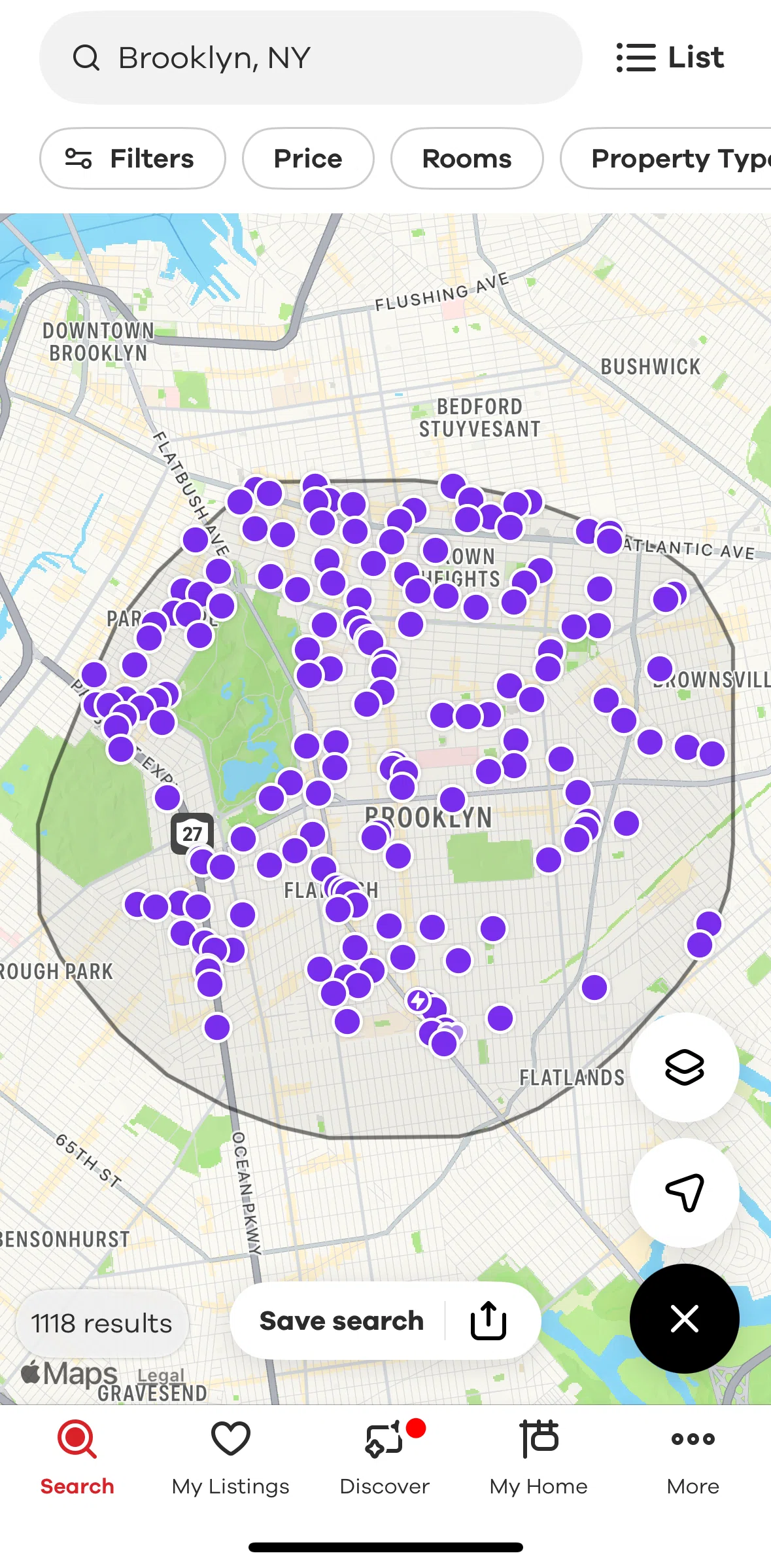 Realtor.com Screen screen in the Saving a search (draw) flow