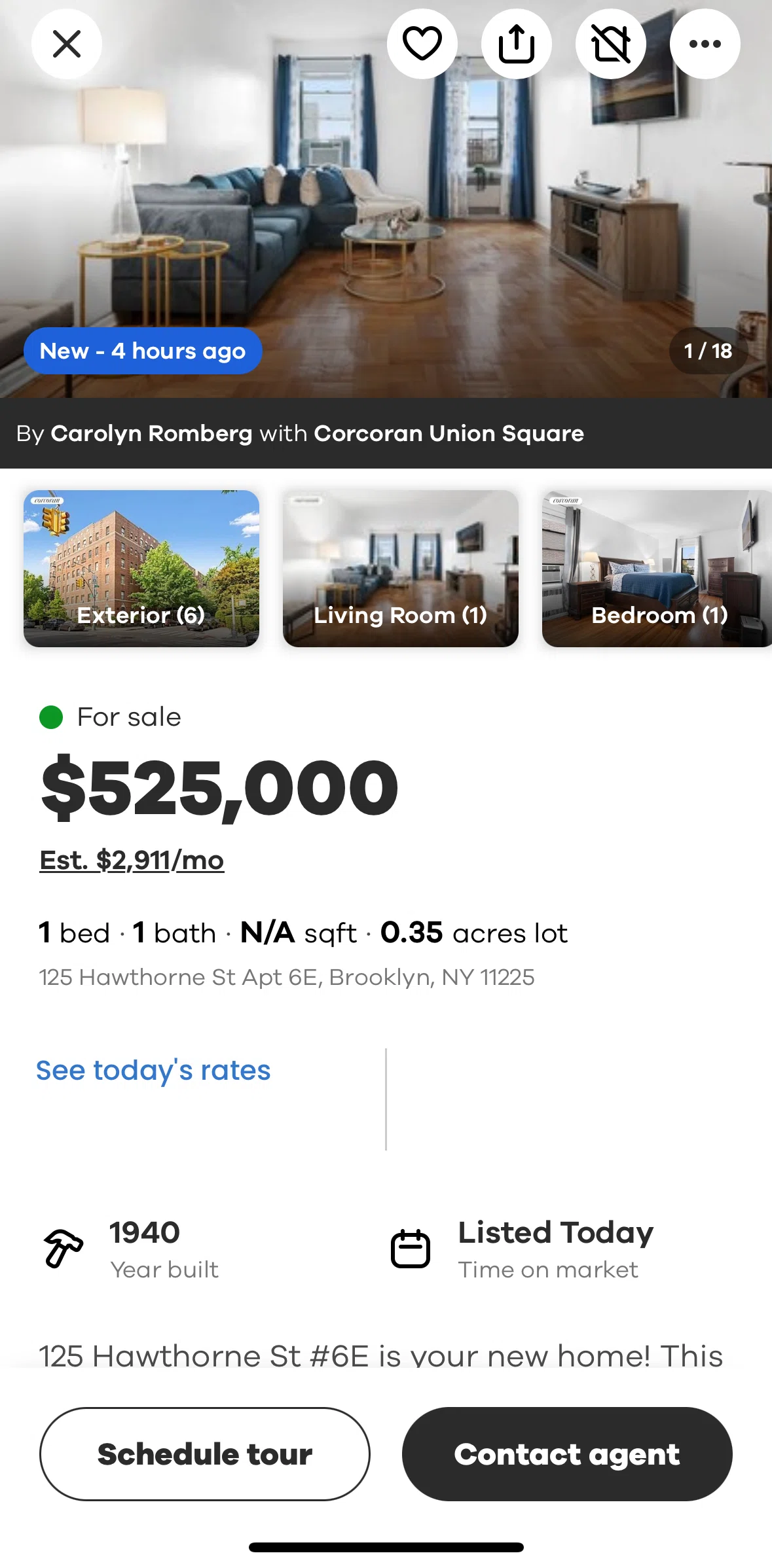 Realtor.com Screen screen in the Scheduling a tour flow