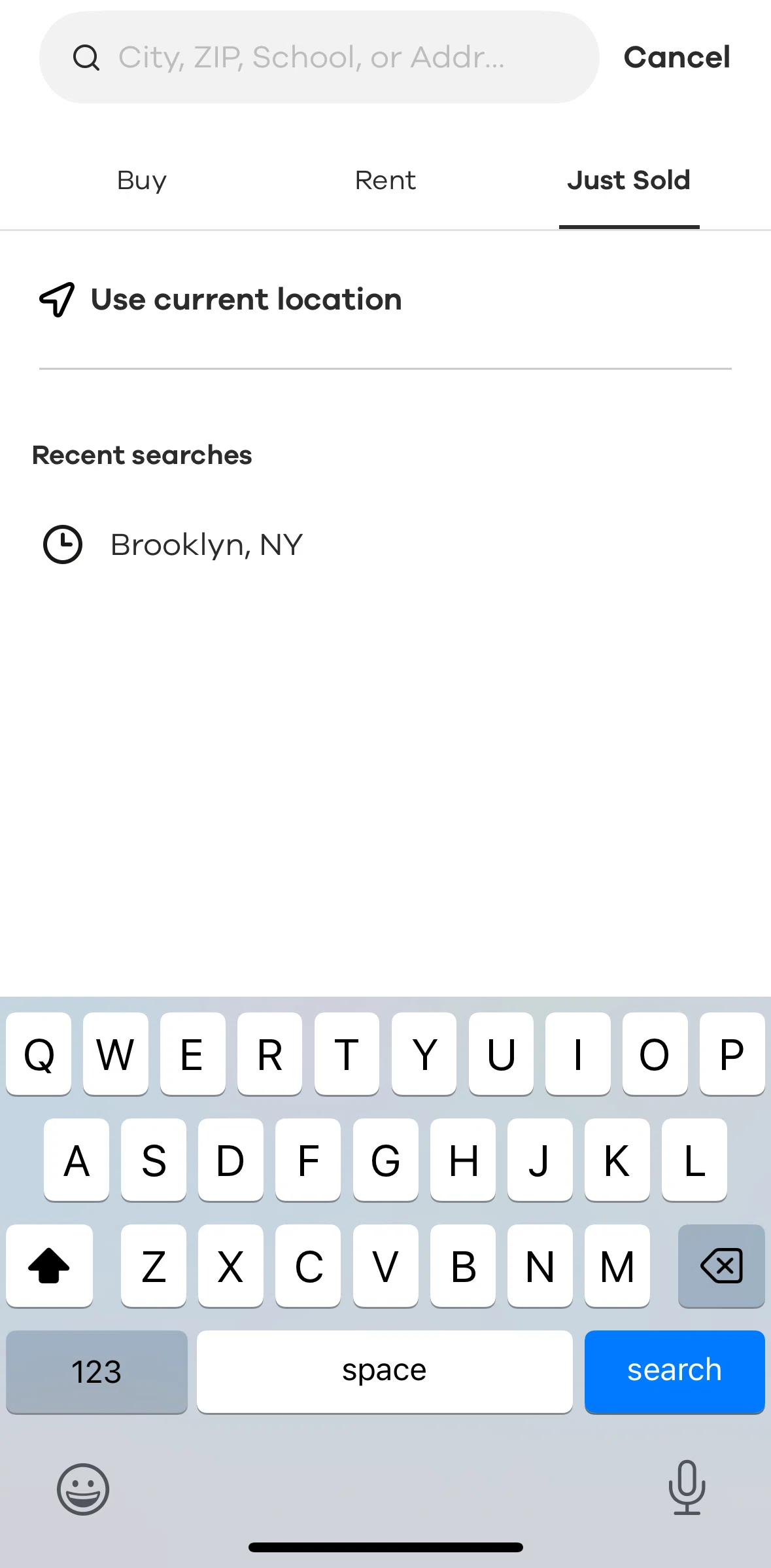 Realtor.com Screen screen in the Searching a home (just sold) flow
