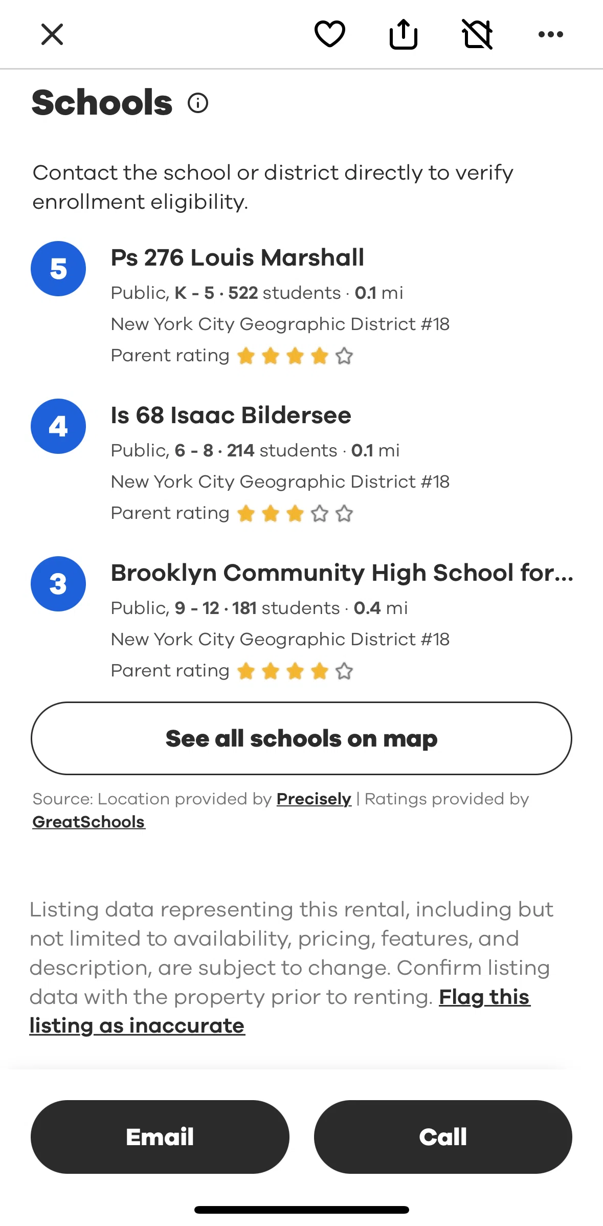 Realtor.com Screen screen in the View schools on map flow