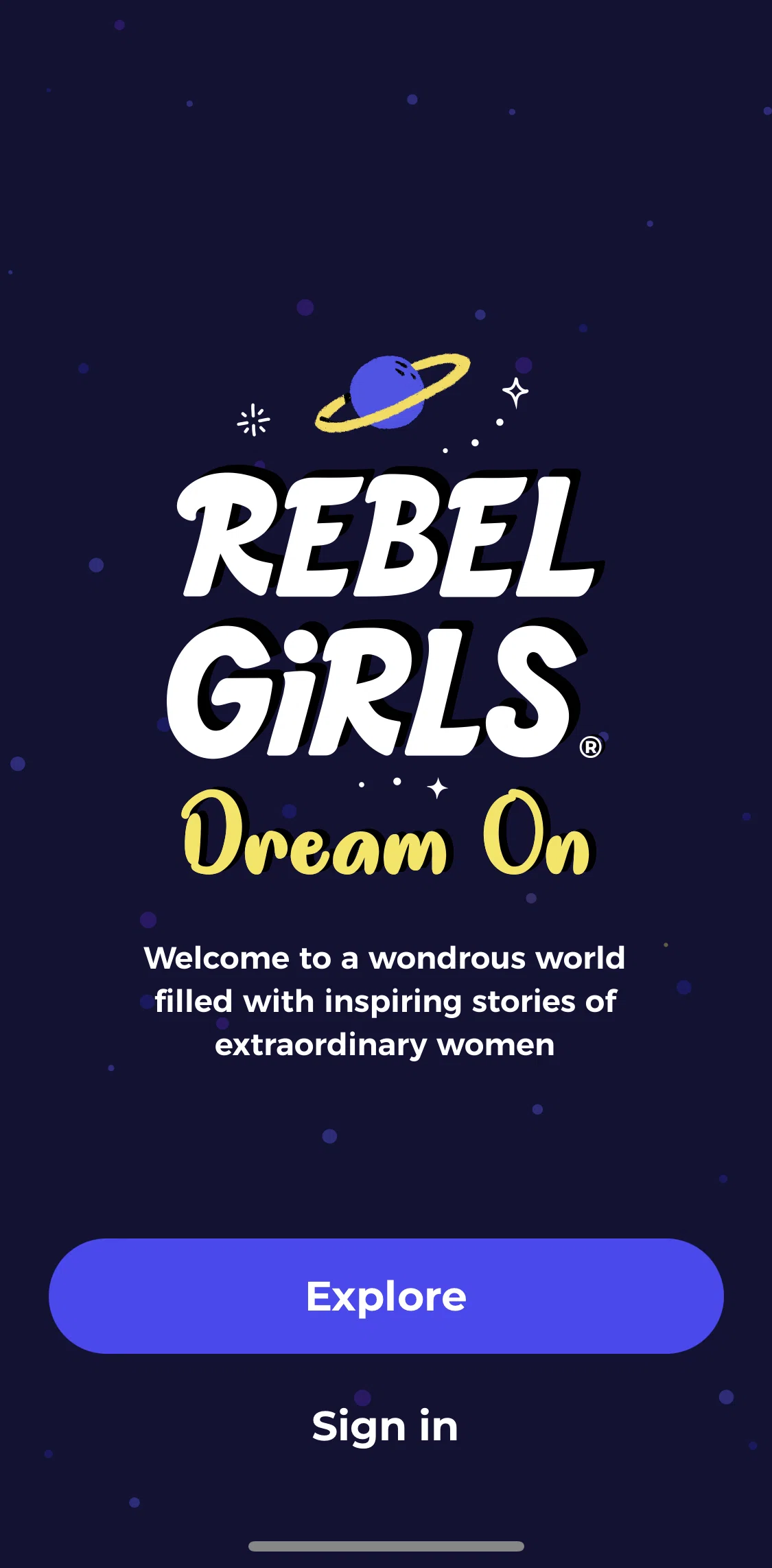 Rebel Girls Screen screen in the Onboarding flow