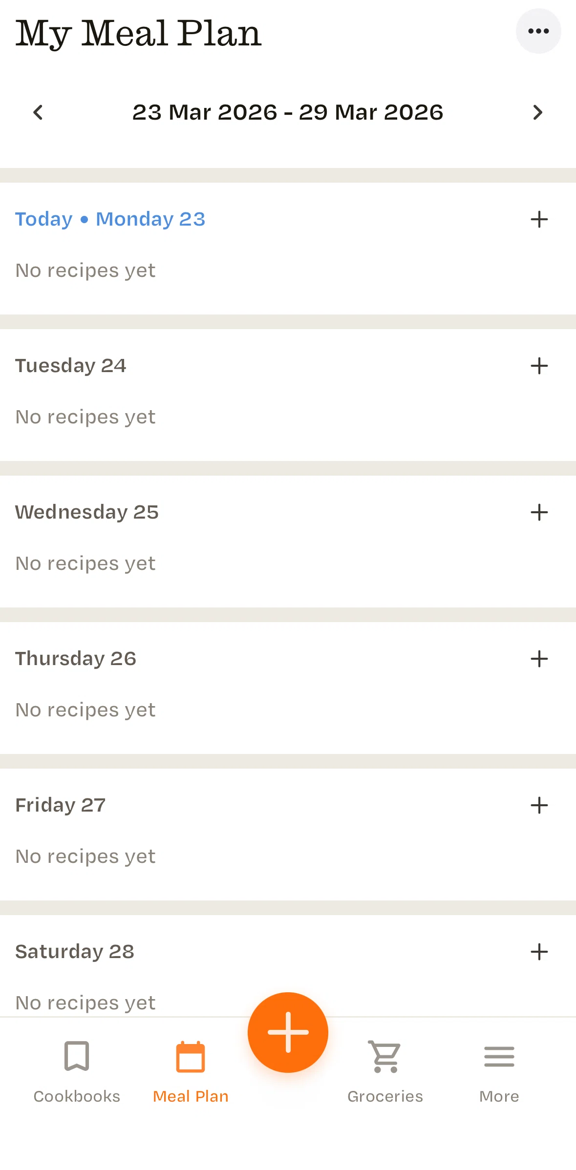 Recime Screen screen in the Adding a meal plan flow