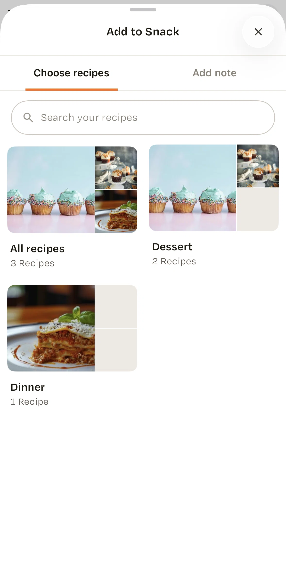 Recime Screen screen in the Adding a note flow