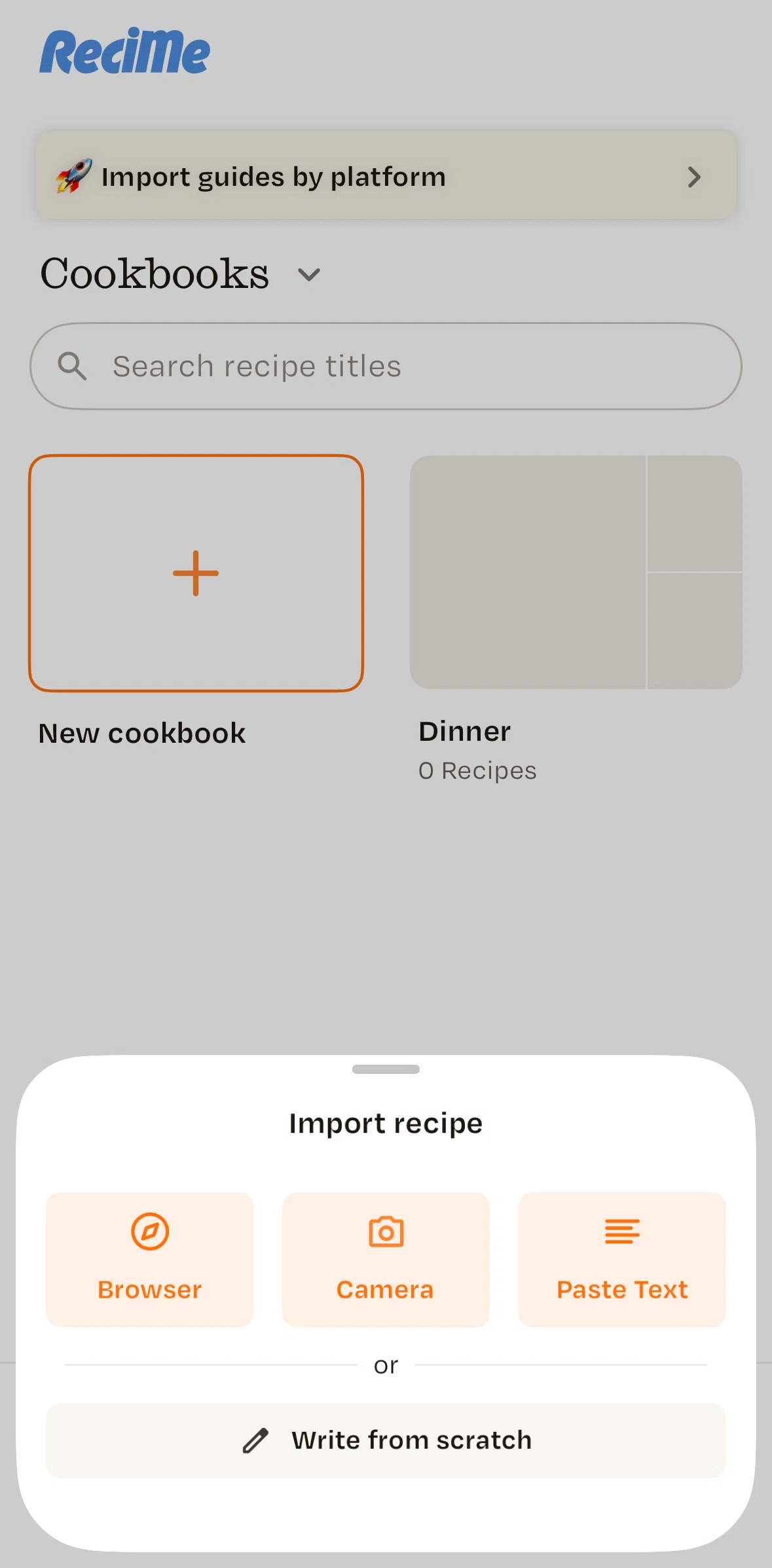 Recime Screen screen in the Adding a recipe flow