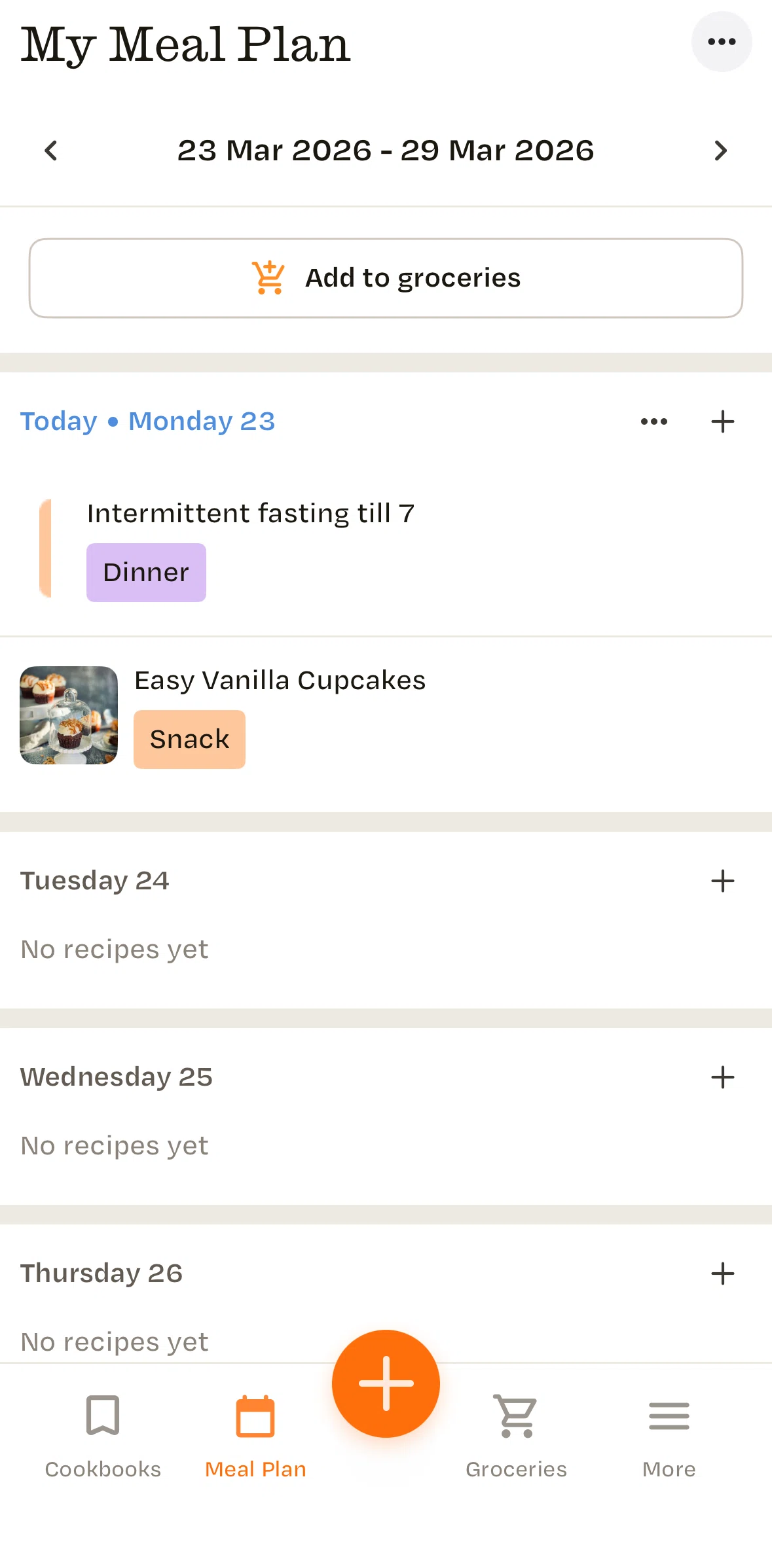 Recime Screen screen in the Adding to groceries flow