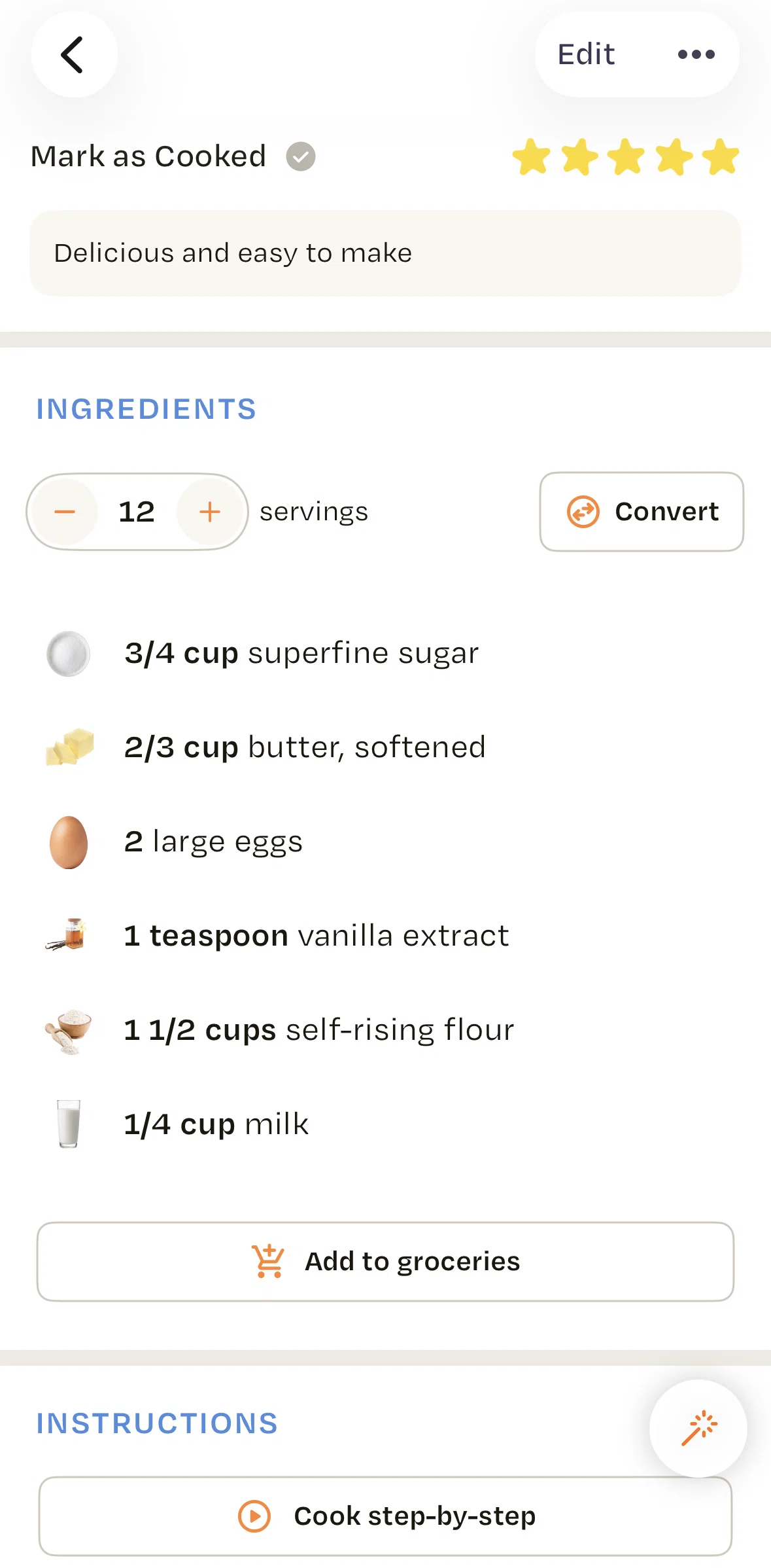 Recime Screen screen in the Changing ingredient measurements flow