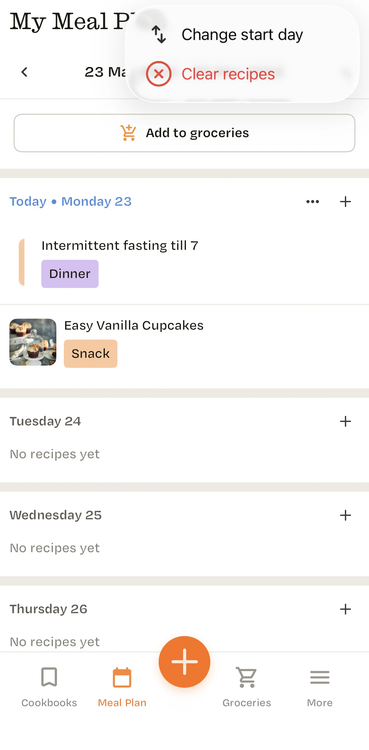 Recime Screen screen in the Clearing recipes flow
