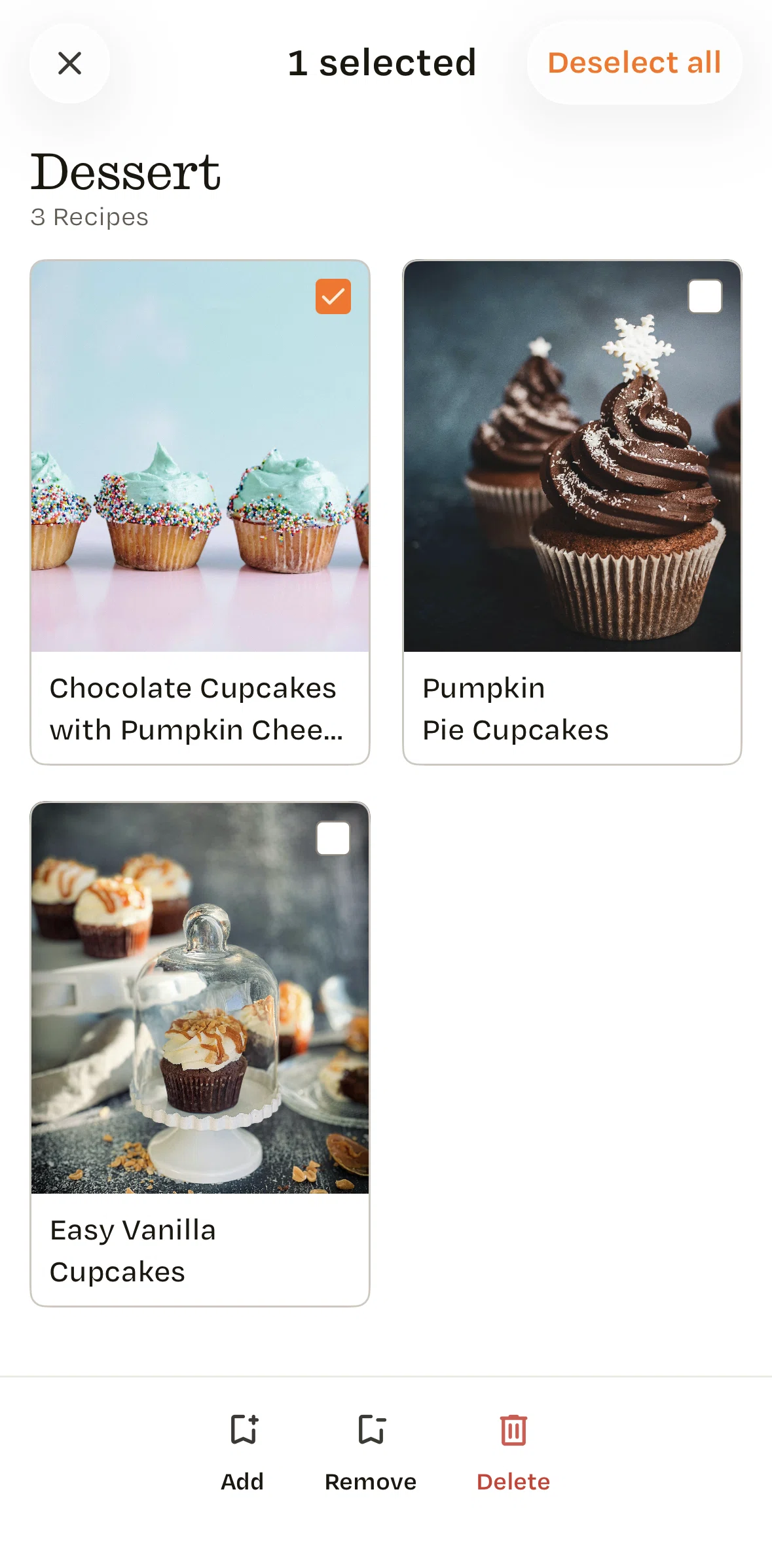 Recime Screen screen in the Deleting a recipe flow