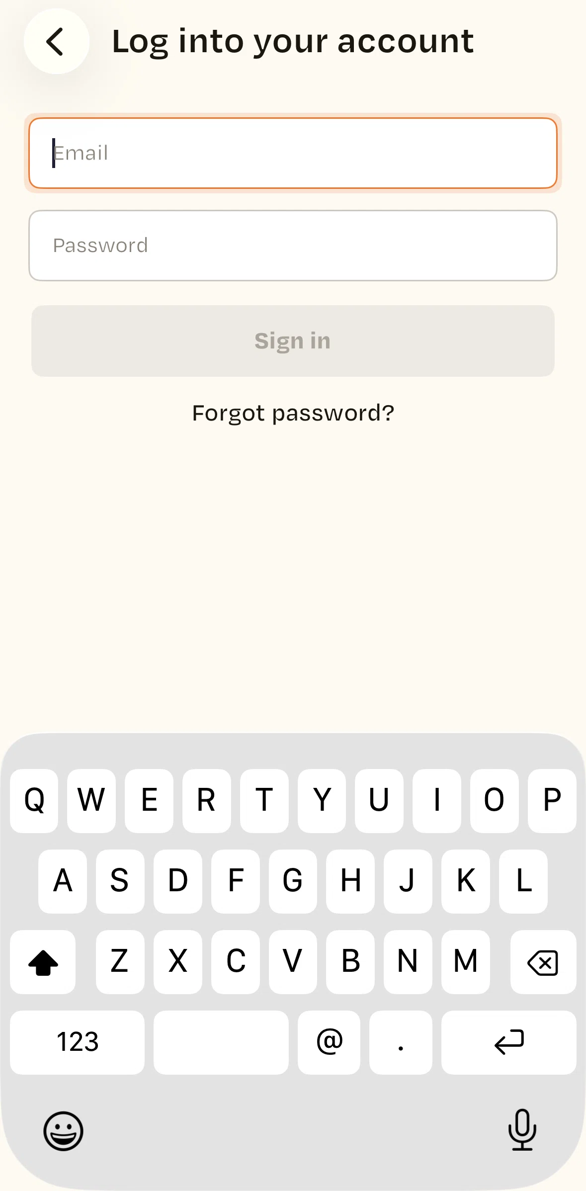 Recime Screen screen in the Forgot password flow