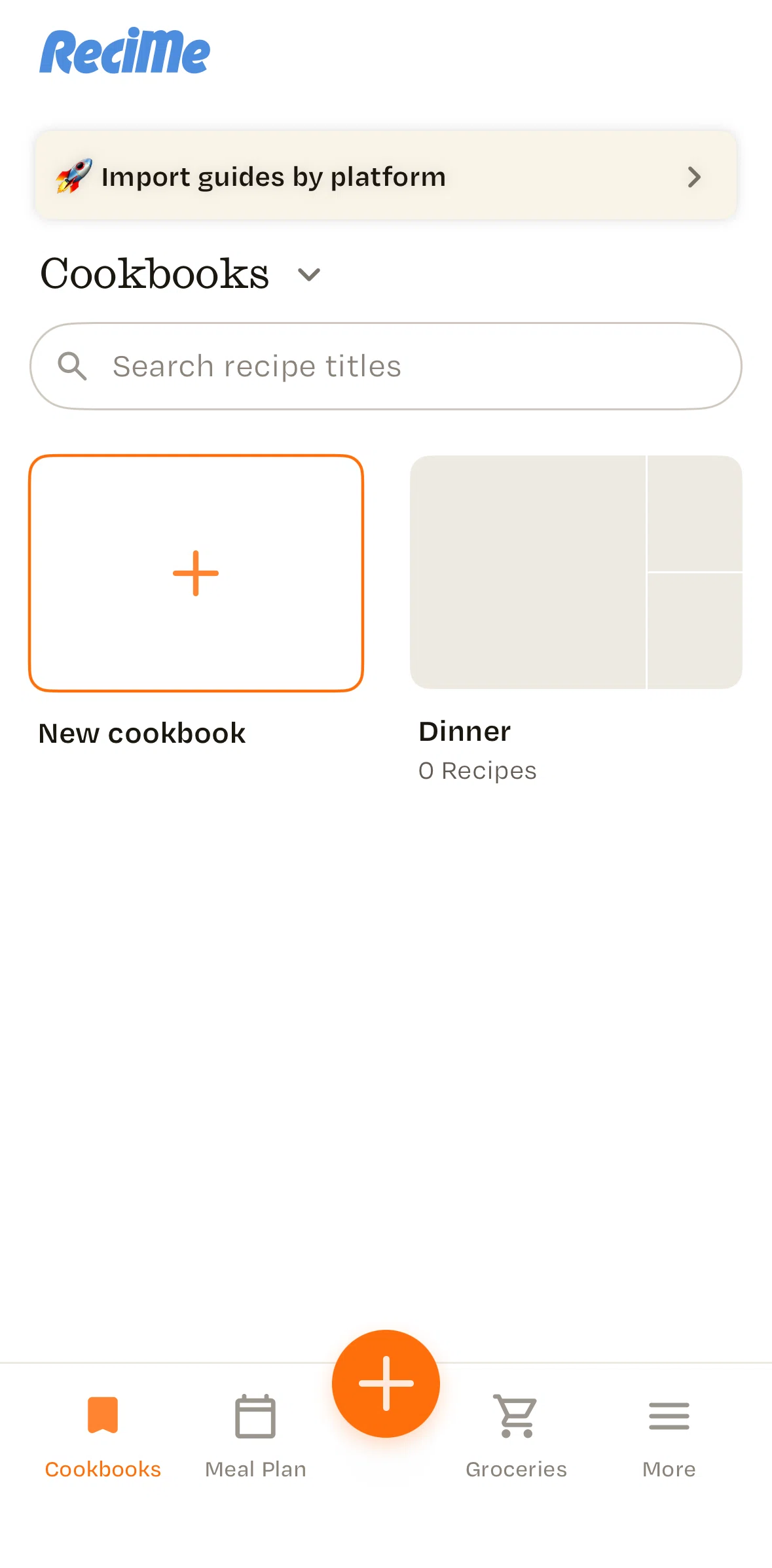 Recime Screen screen in the Importing a recipe (browser) flow