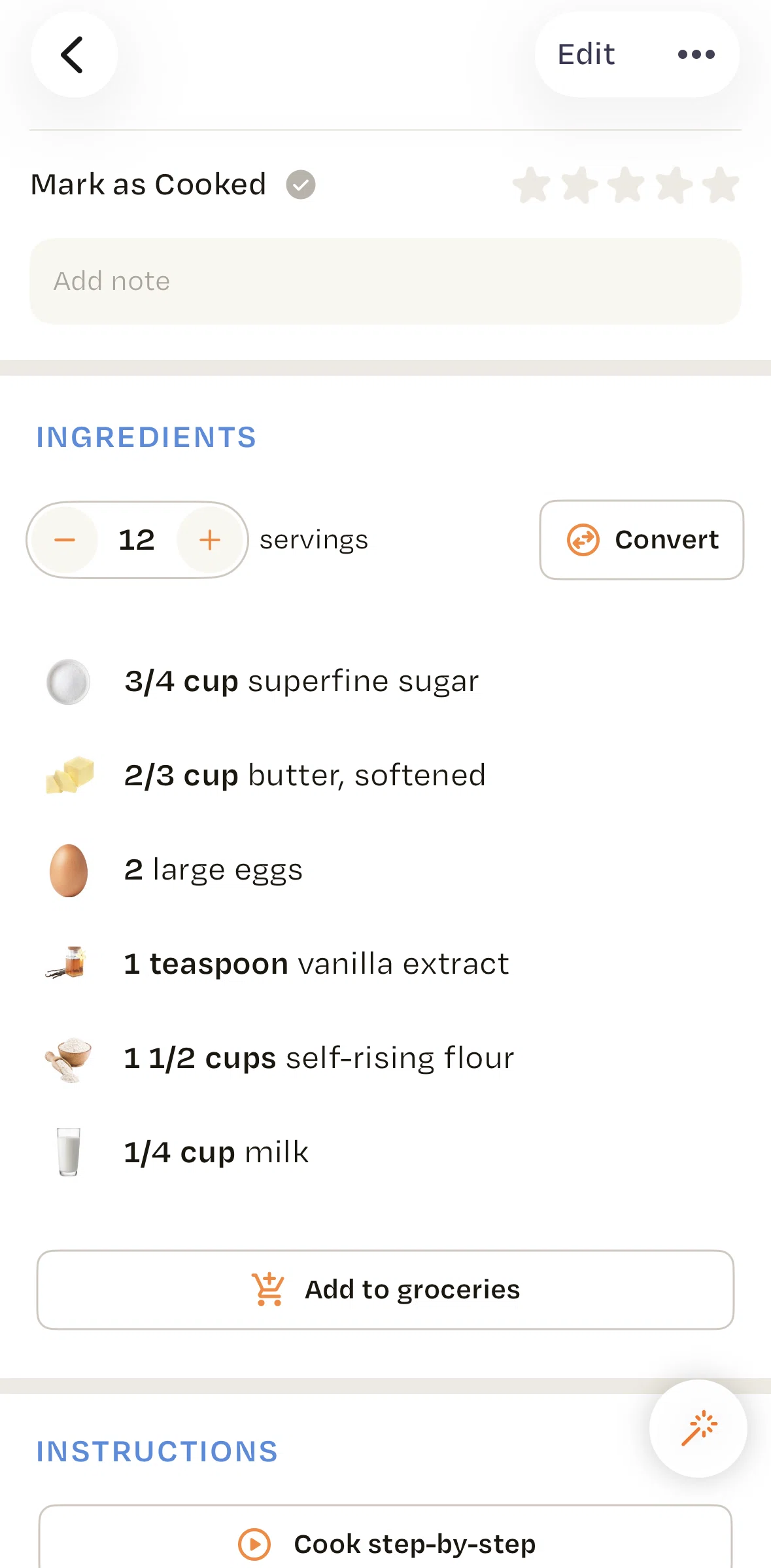 Recime Screen screen in the Rating a recipe flow
