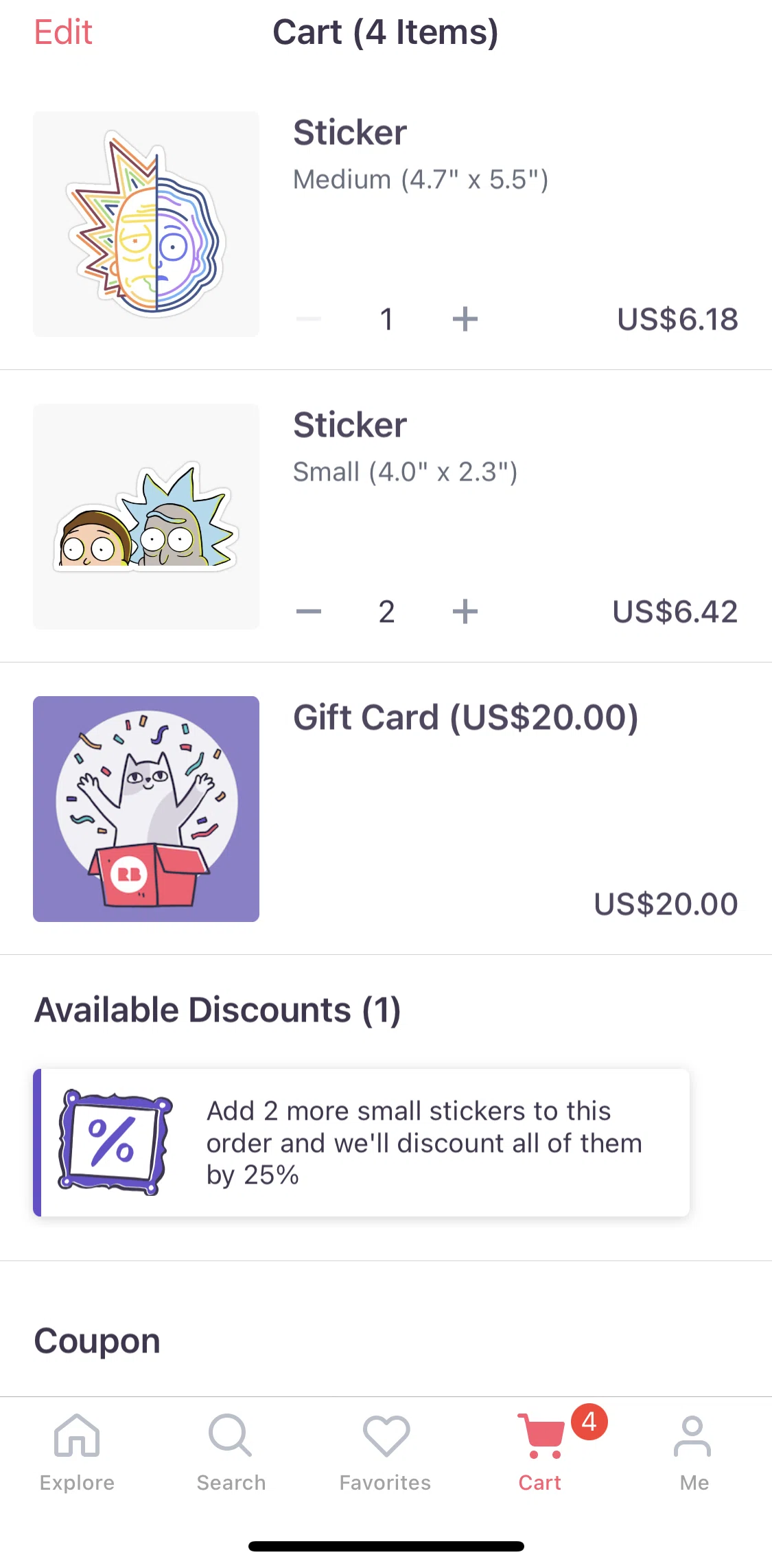 Redbubble Screen screen in the Cart flow
