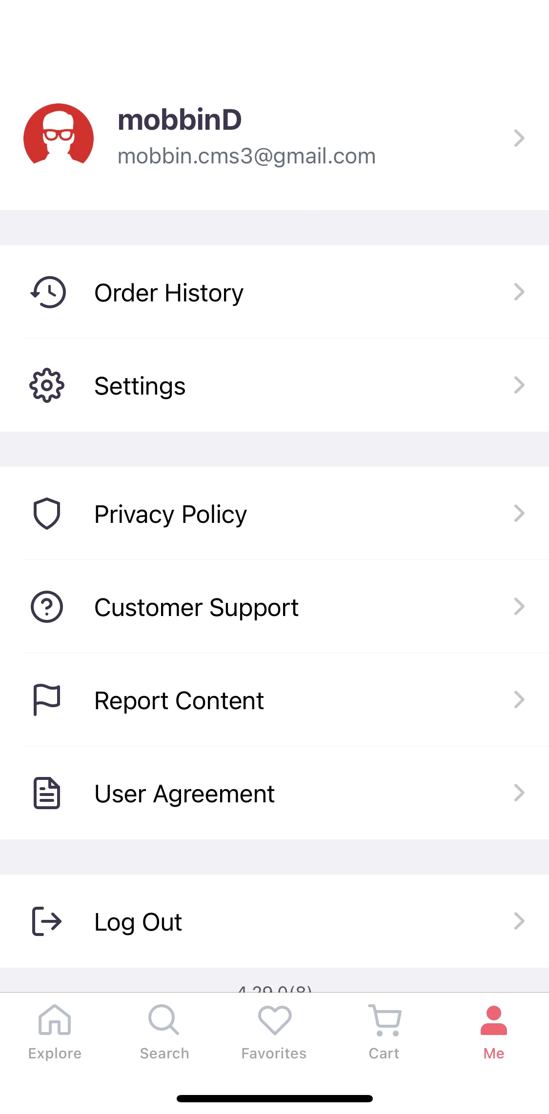 Redbubble Screen screen in the Settings flow