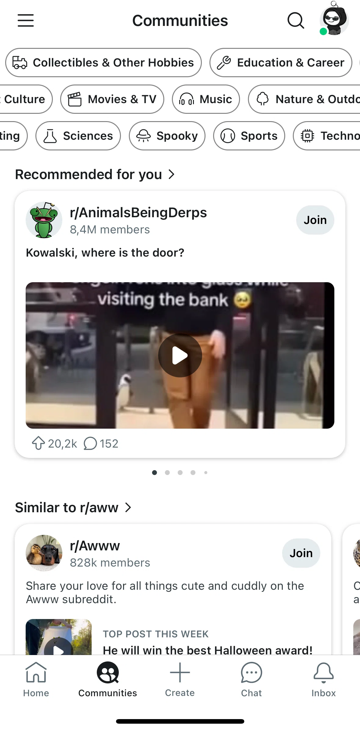 Reddit Screen screen in the Community category flow