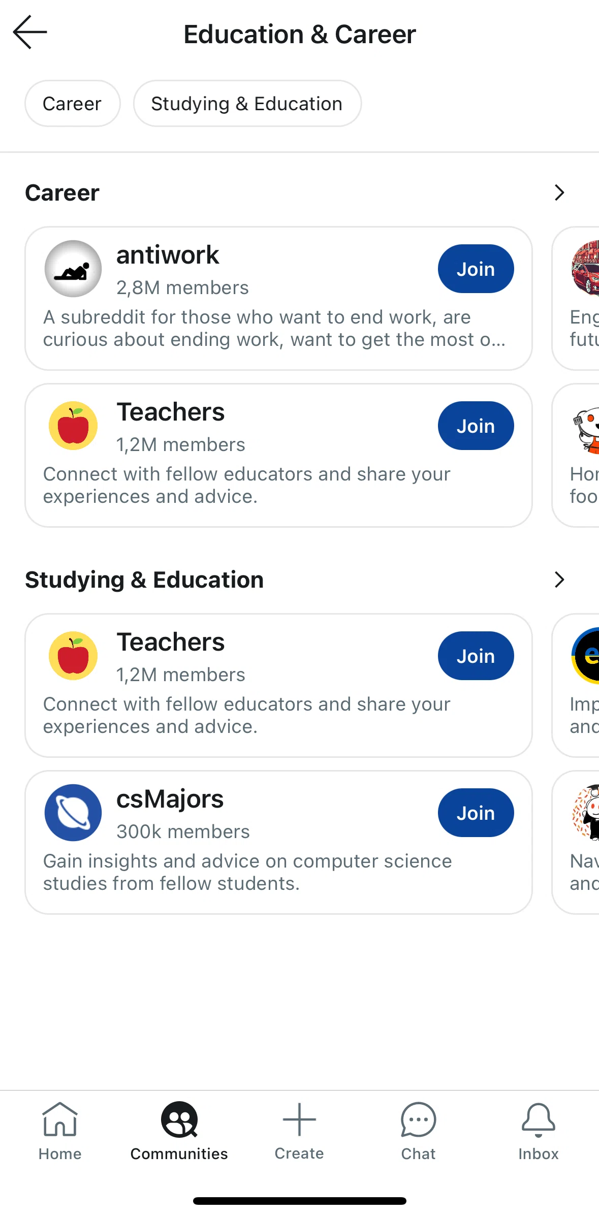 Reddit Screen screen in the Community detail flow