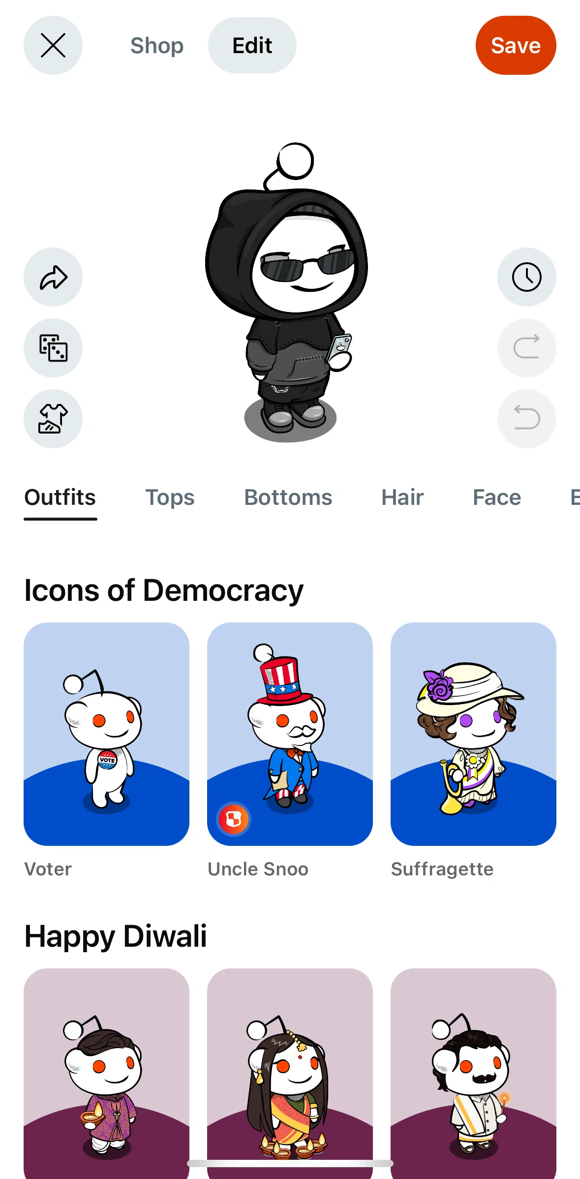 Reddit Screen screen in the Editing avatar flow