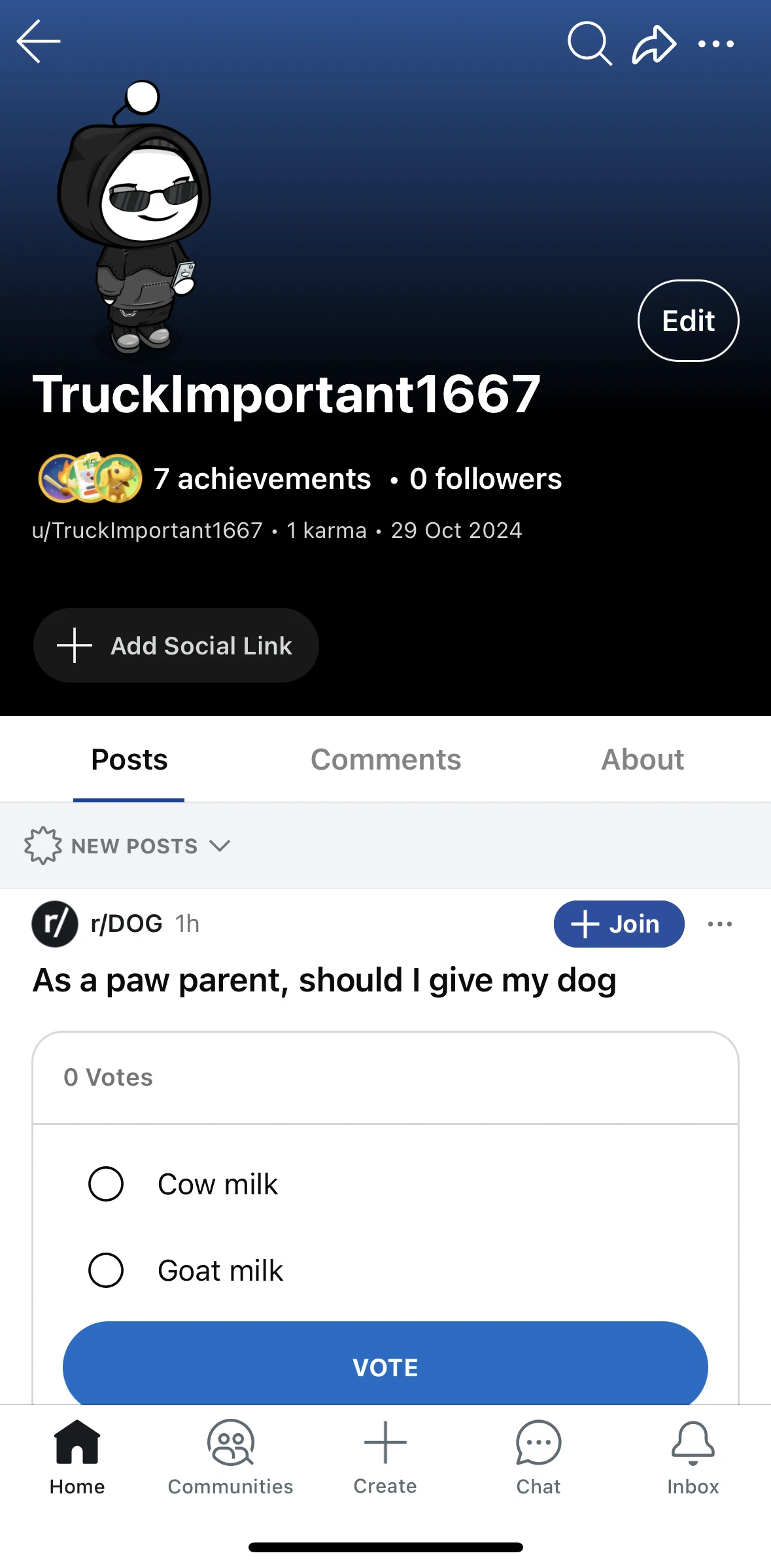 Reddit Screen screen in the Editing profile flow