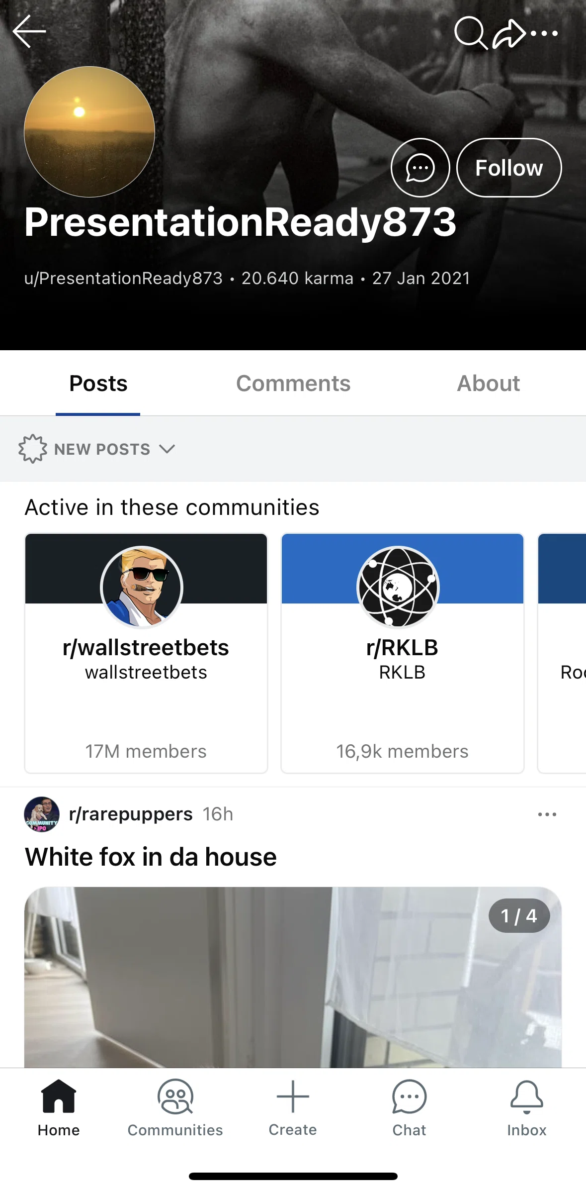 Reddit Screen screen in the Following a Redditor flow