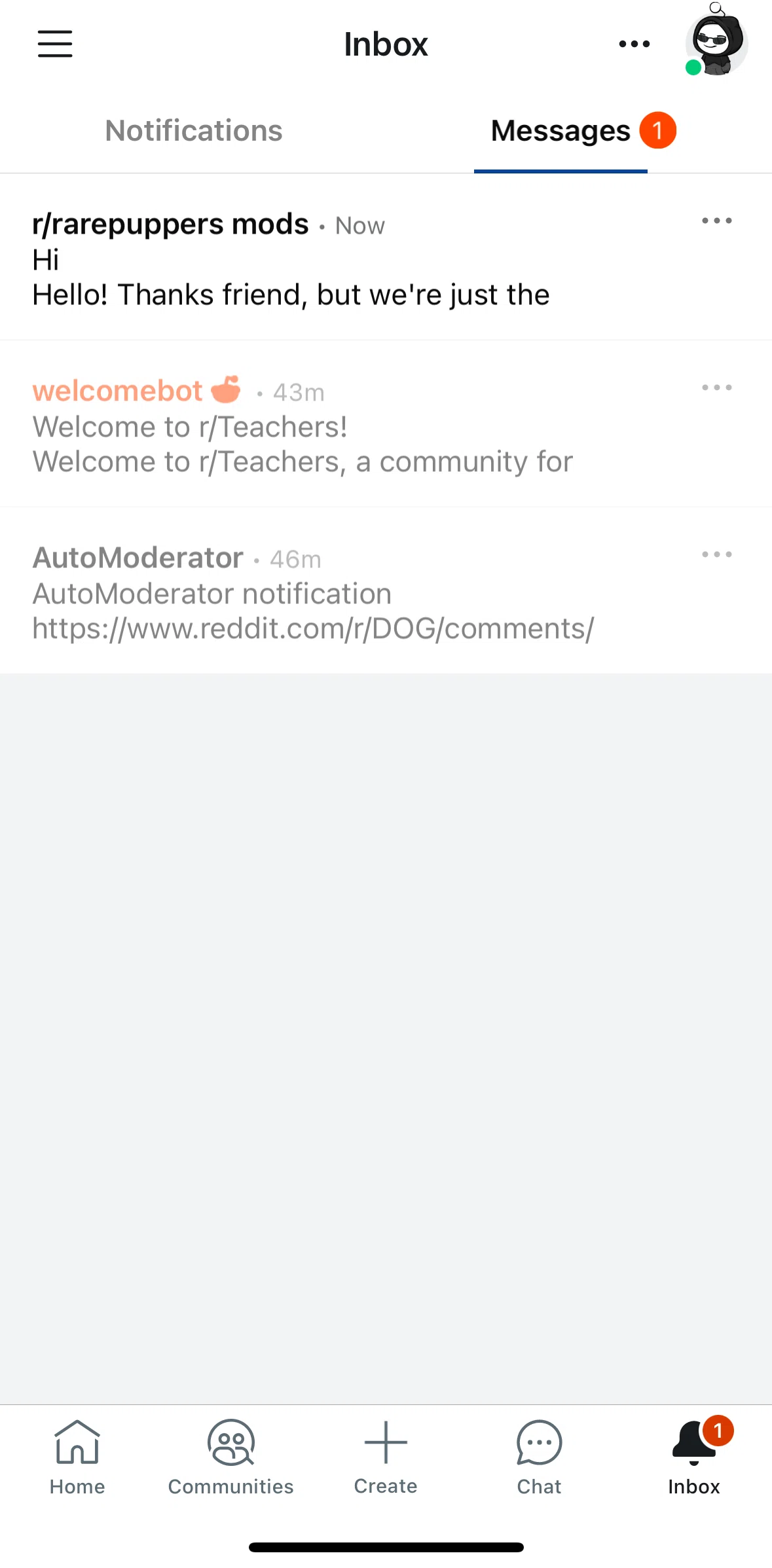 Reddit Screen screen in the Message detail flow