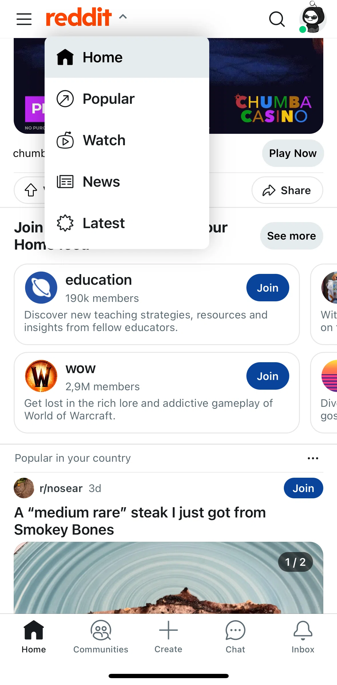 Reddit Screen screen in the Popular flow