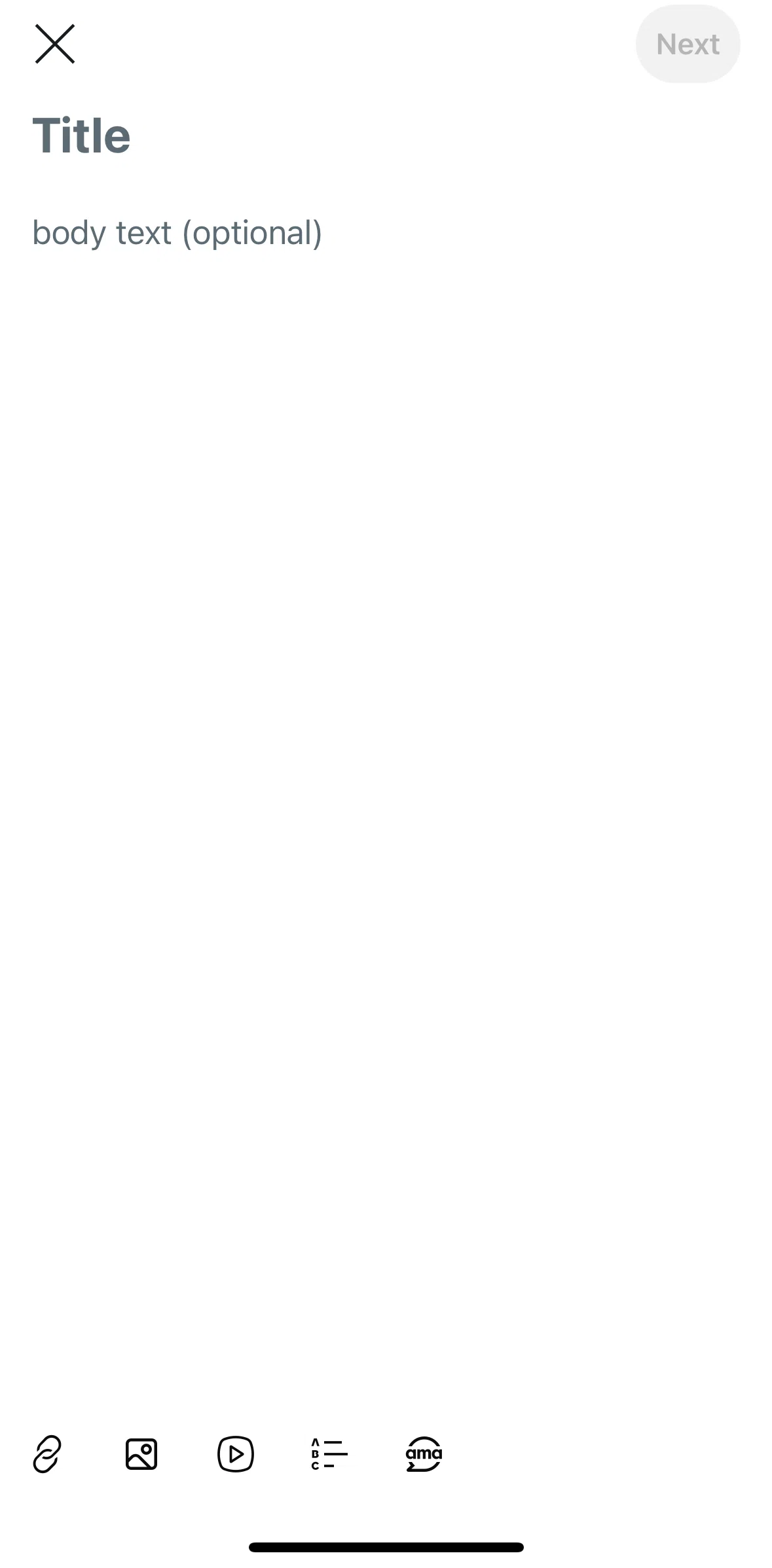 Reddit Screen screen in the Posting an AMA flow