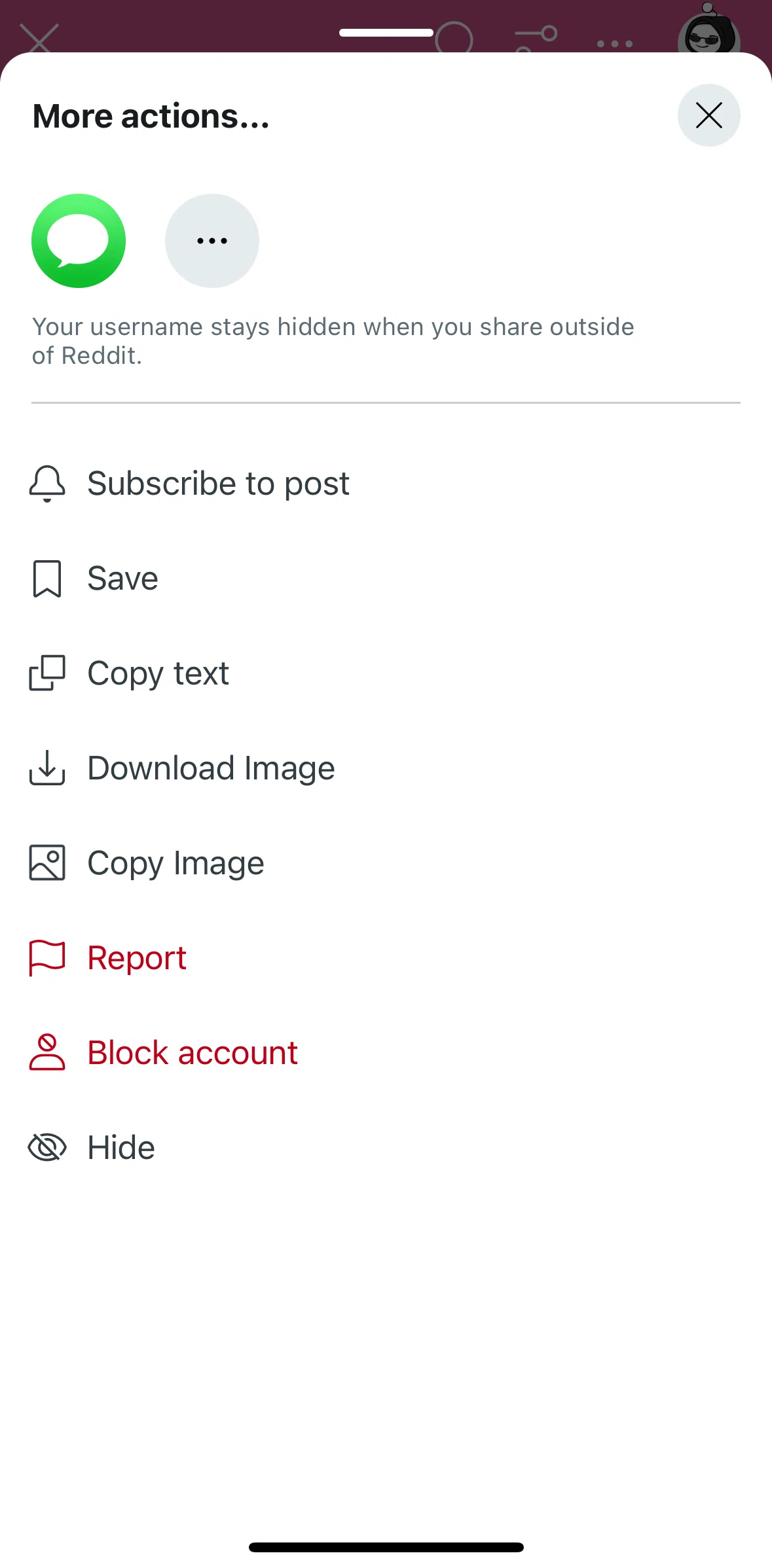 Reddit Screen screen in the Reporting a post flow