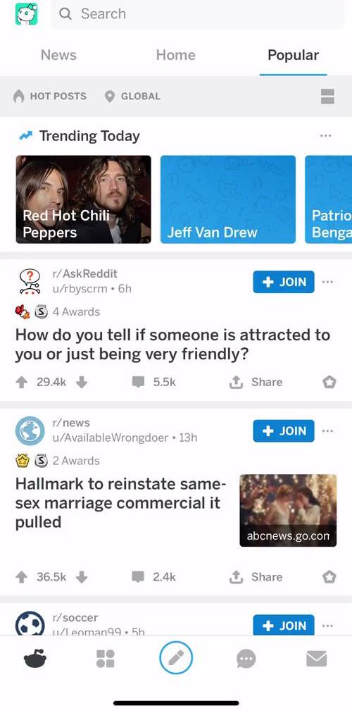 Reddit Home feed screen in the Saving flow