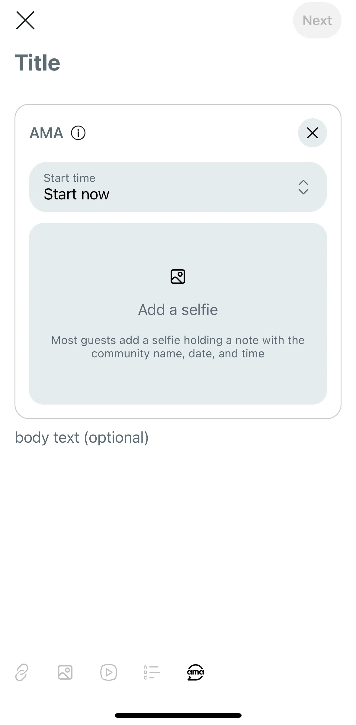 Reddit Screen screen in the Scheduling an AMA post flow