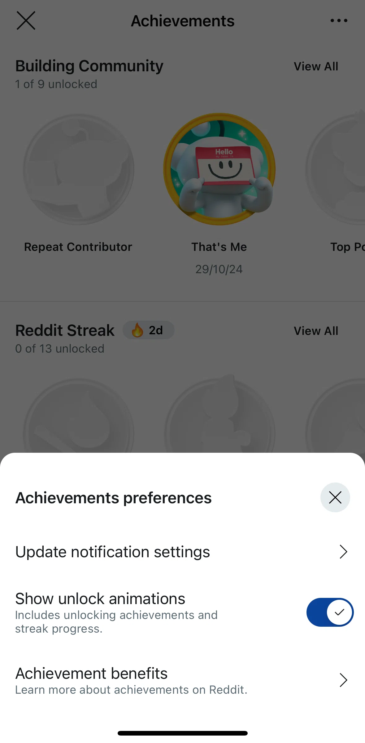 Reddit Screen screen in the Updating notification settings flow