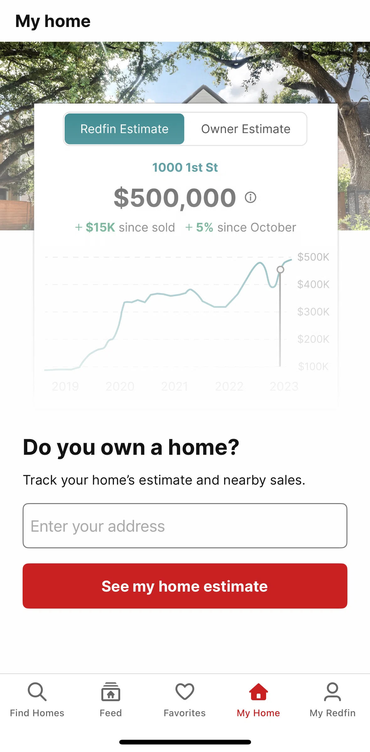 Redfin Screen screen in the Adding a home flow